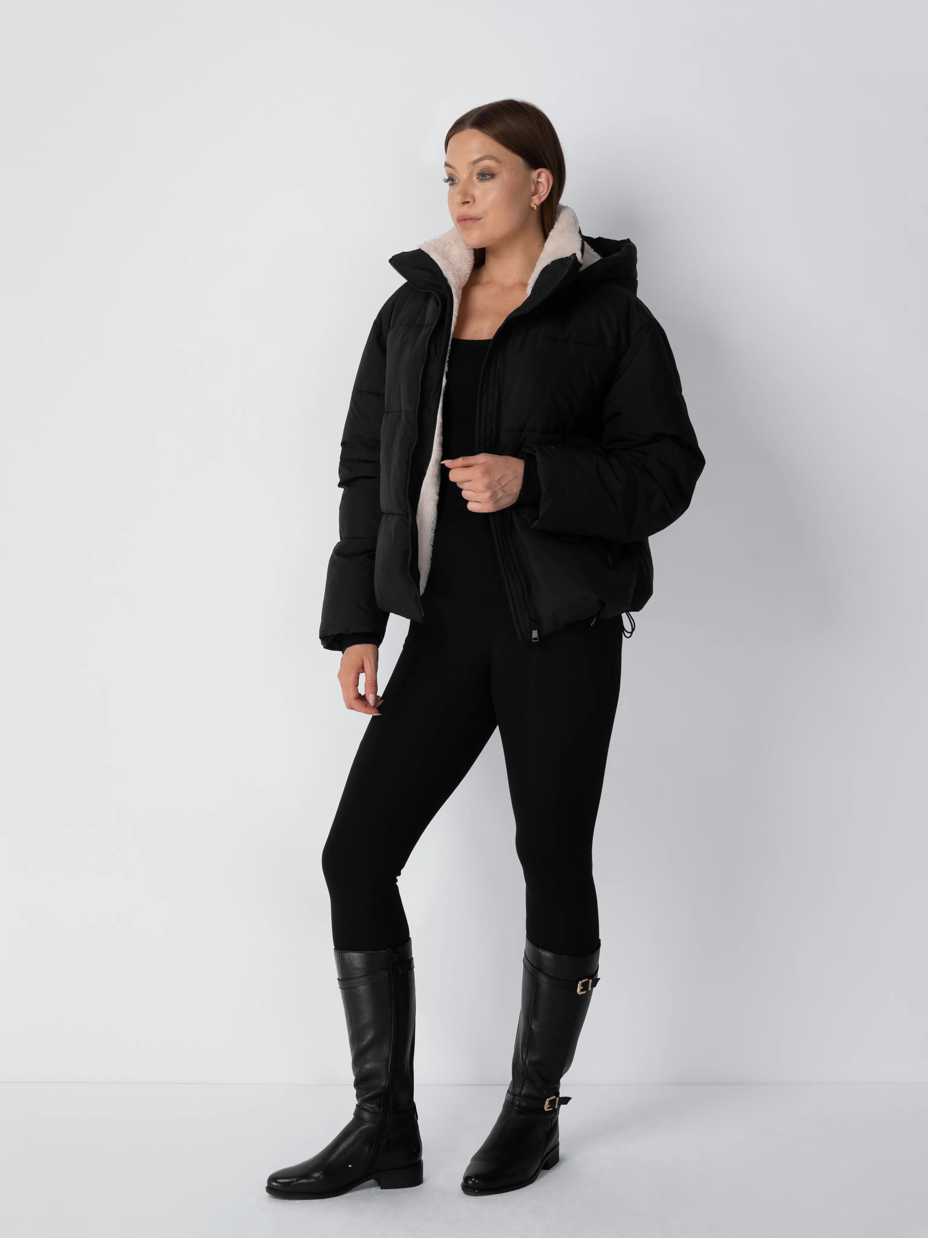 WarmCore™ Faux Fur Lined Detachable Hooded Short Puffer Jacket