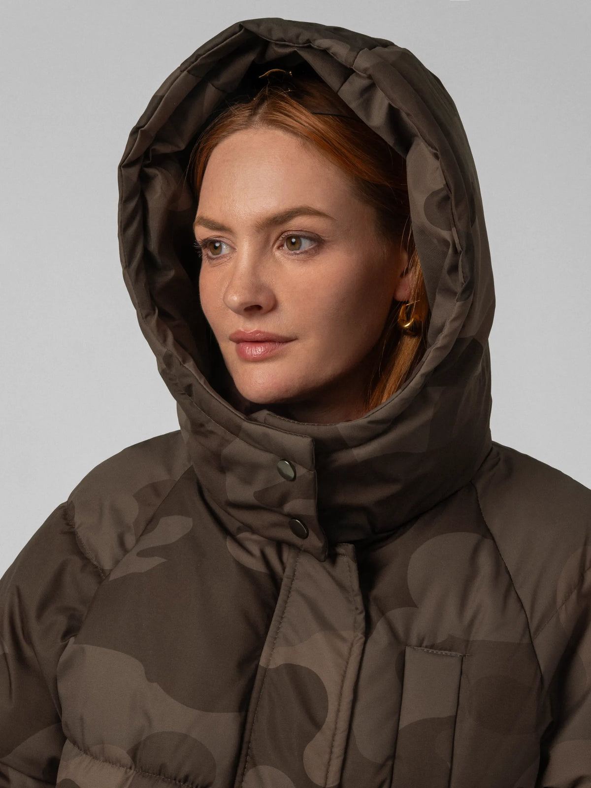 WarmCore™ Brown Camo Classic Long Hooded Puffer Jacket