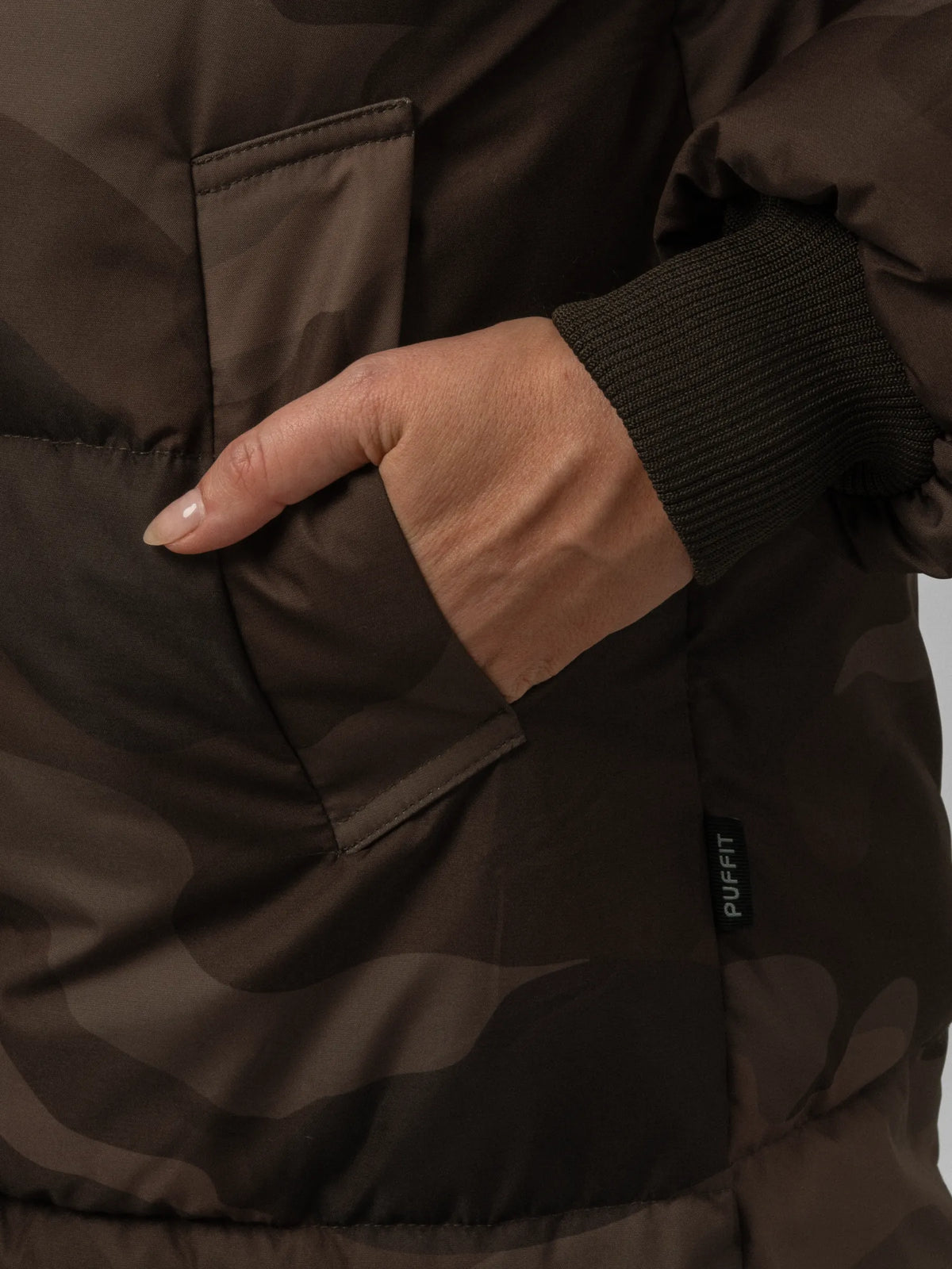 WarmCore™ Brown Camo Classic Long Hooded Puffer Jacket