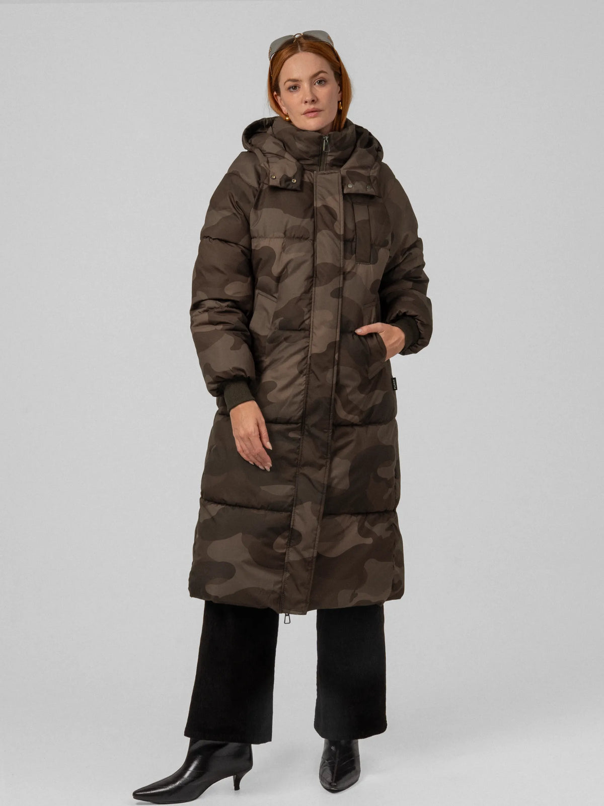 WarmCore™ Brown Camo Classic Long Hooded Puffer Jacket