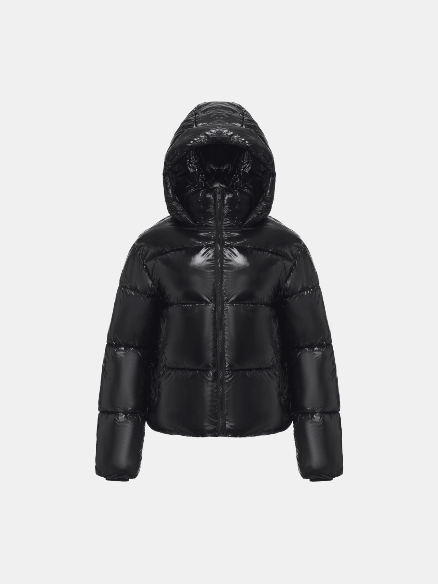 WarmCore™ Shiny Black Detachable Hooded Puffer Jacket