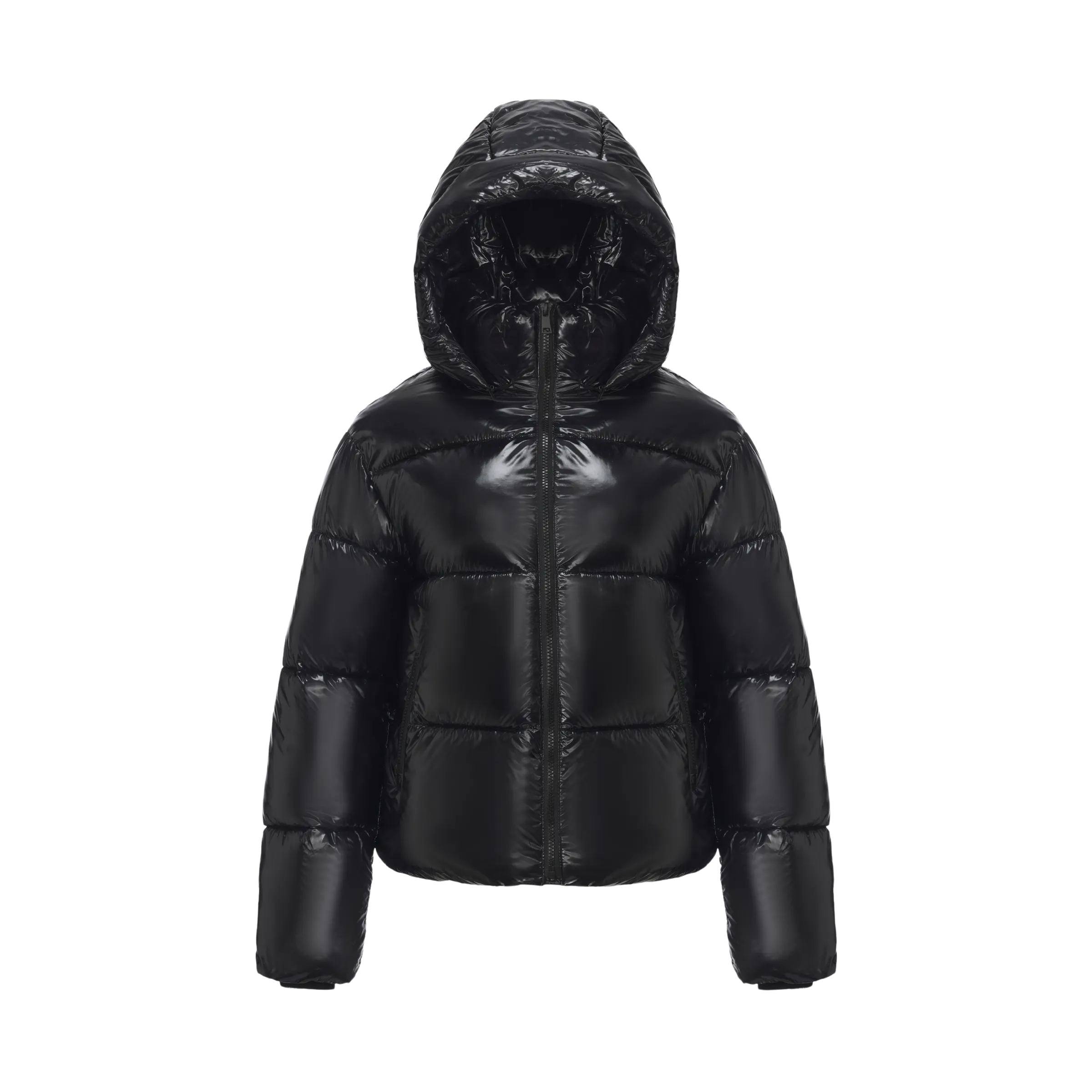 WarmCore™ Shiny Black Detachable Hooded Puffer Jacket