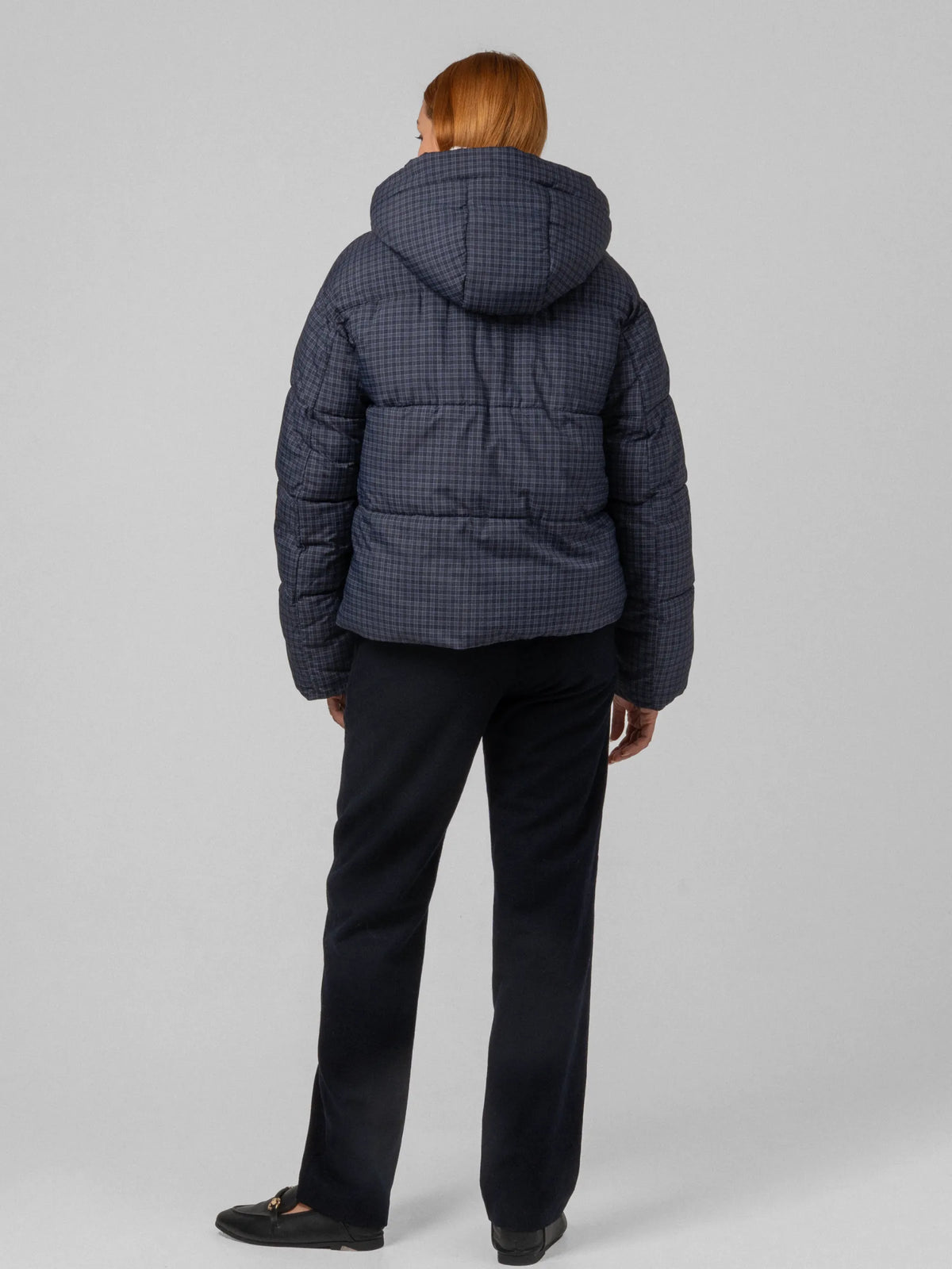 WarmCore™ Royal Blue Check Faux Fur Lined Detachable Hooded Short Puffer Jacket