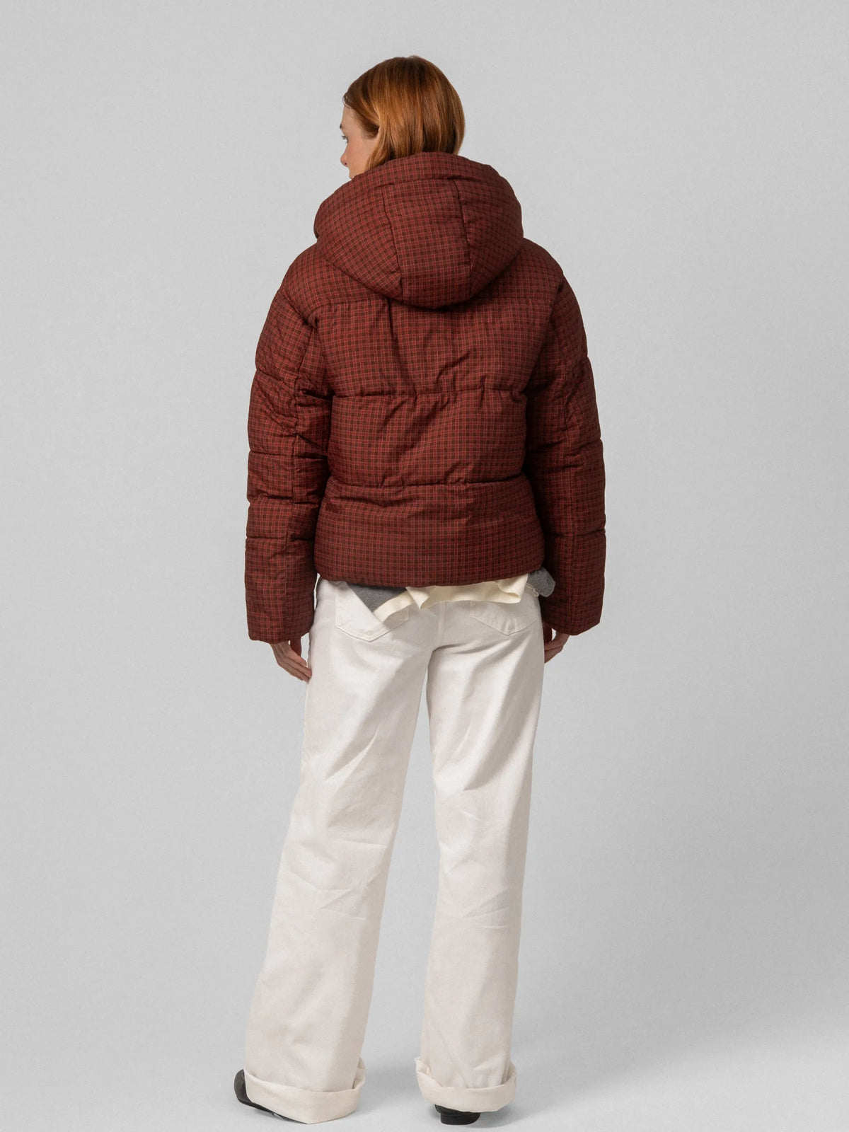 WarmCore™ Ruby Check Faux Fur Lined Detachable Hooded Short Puffer Jacket