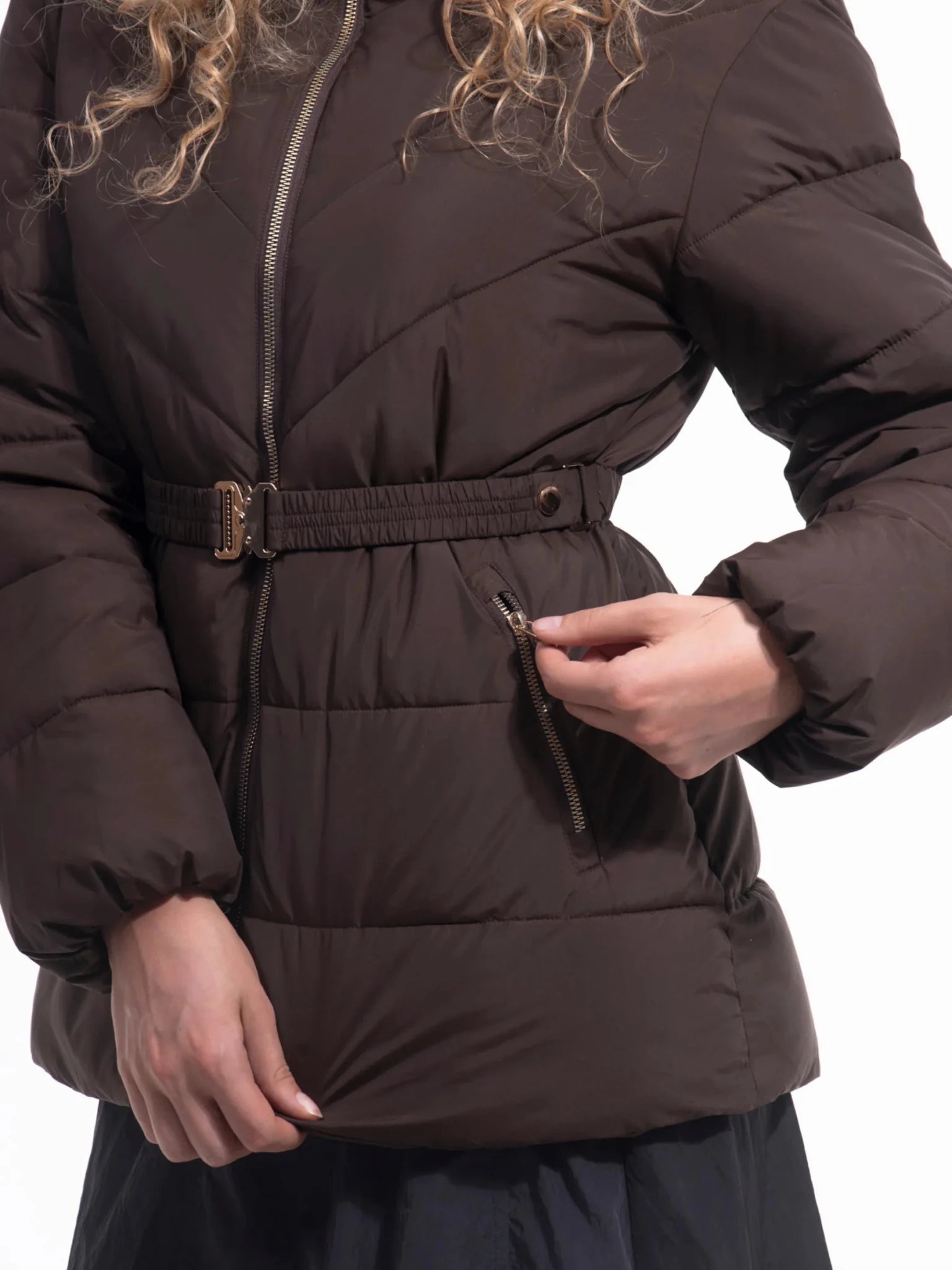 WarmCore™ Gold-tone Belted Puffer Jacket