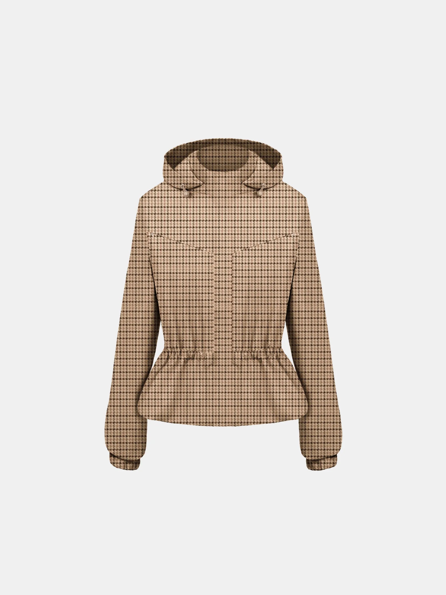 STM-TEX™ Beige Houndstooth Short Drawstring Waist Rain Jacket