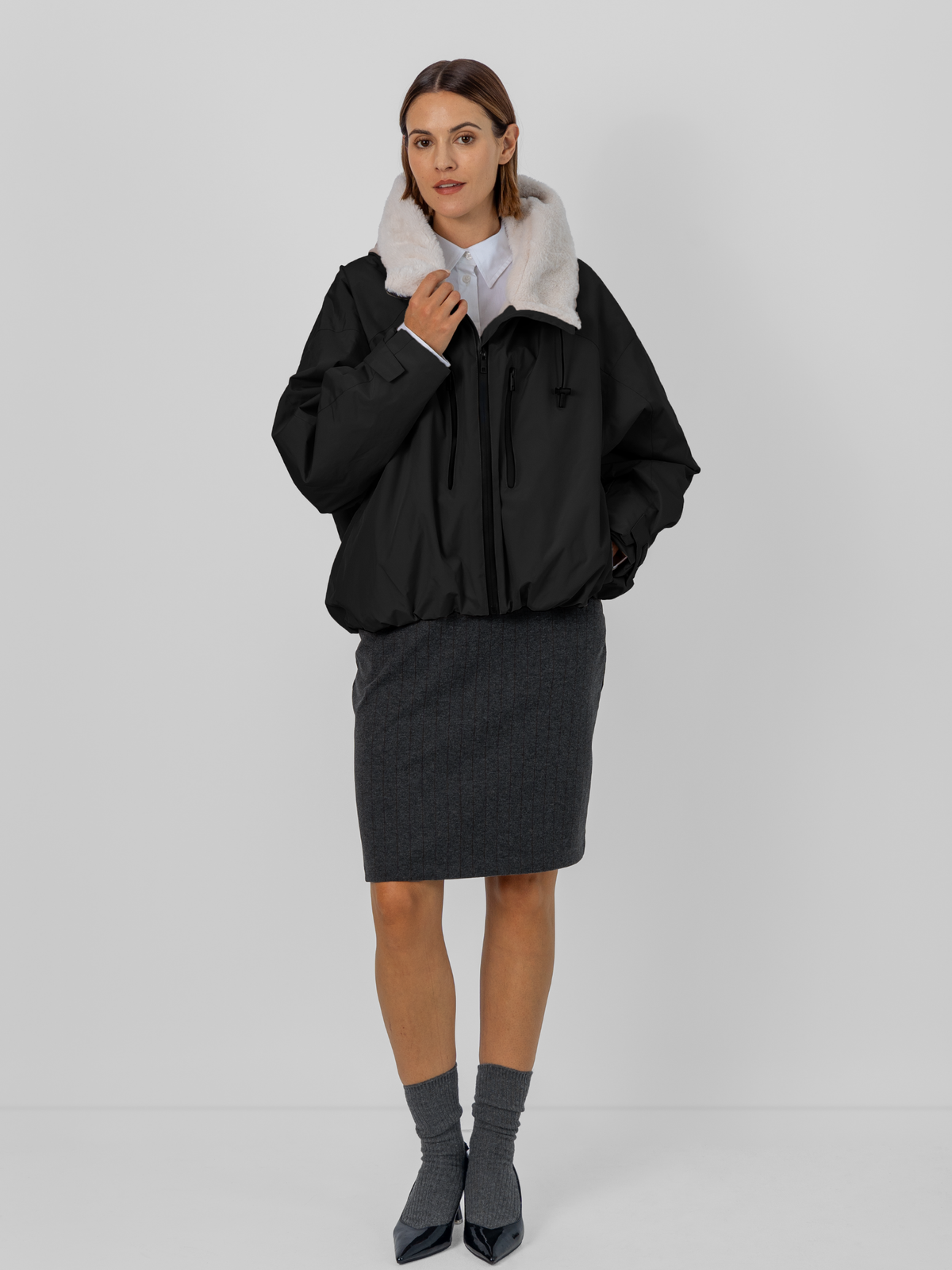 STM-TEX™ Faux Fur Lined One Size Short Oversized Rain Jacket
