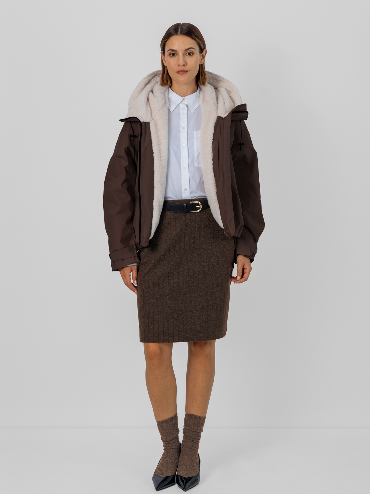 STM-TEX™ Faux Fur Lined One Size Short Oversized Rain Jacket