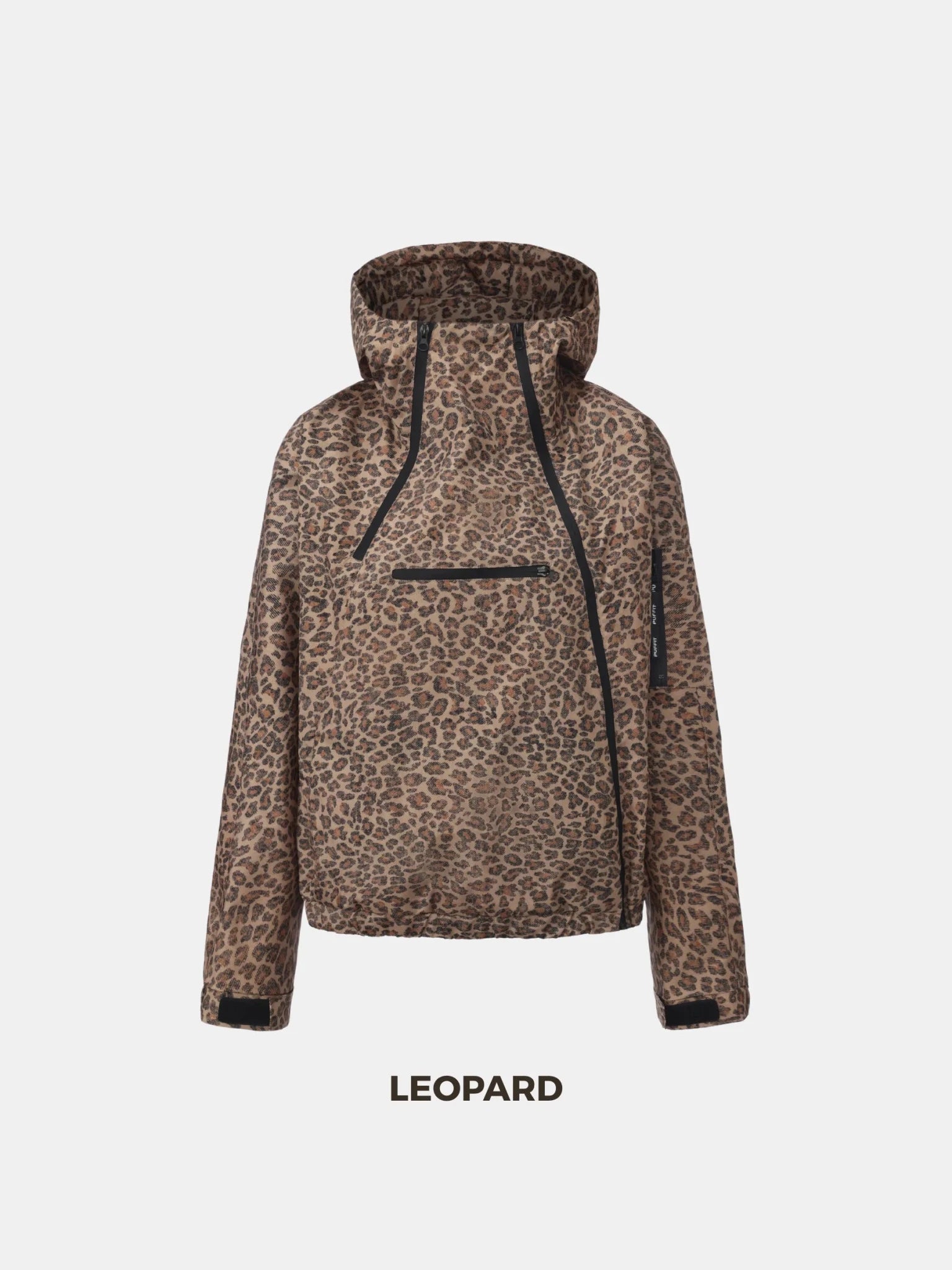 STM-TEX™ Leopard Short Asymmetric Zip Rain Hoodie - PUFFIT