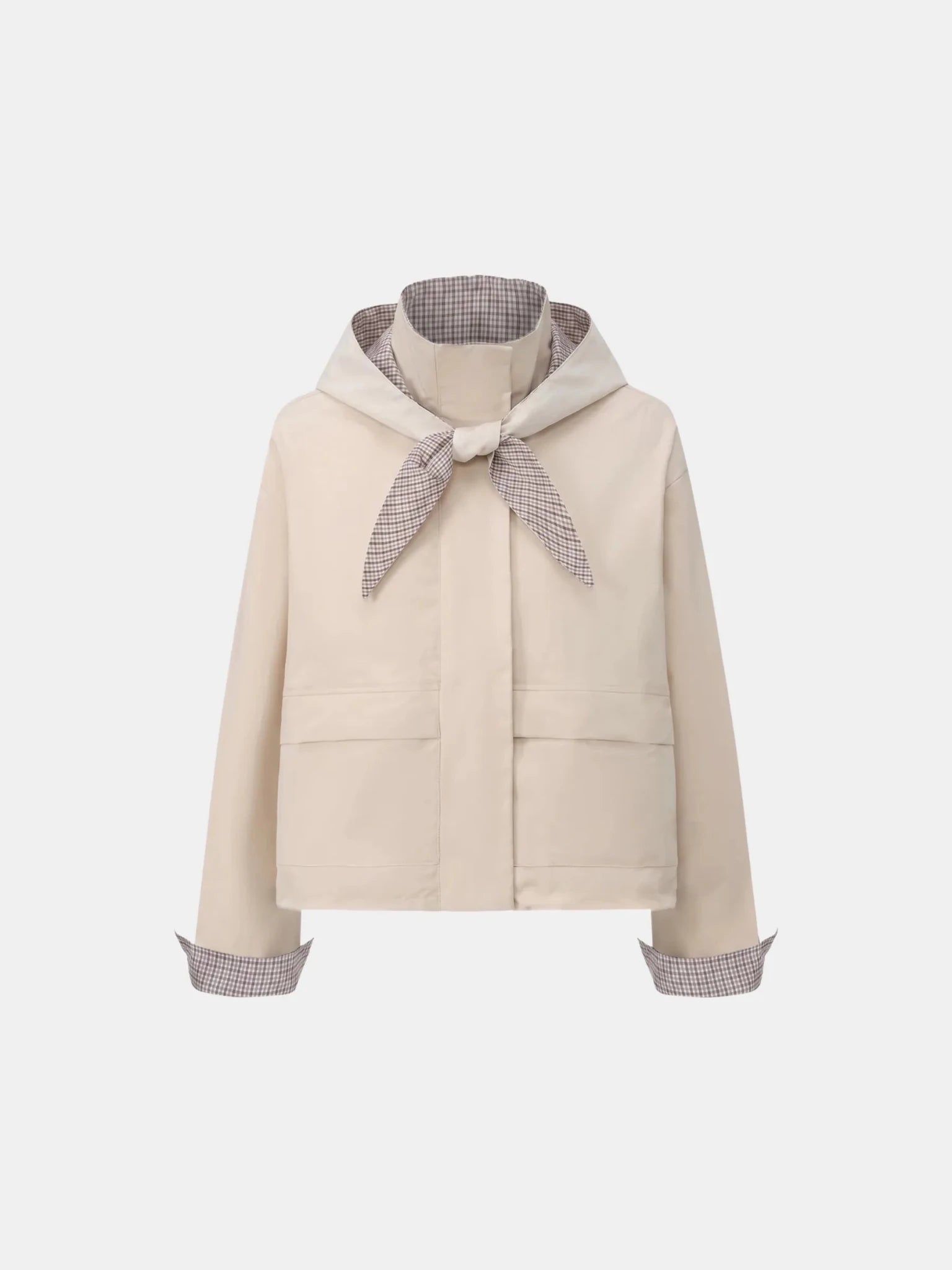Effortless Style Funnel Collar Bomber Jacket With Hooded Scarf