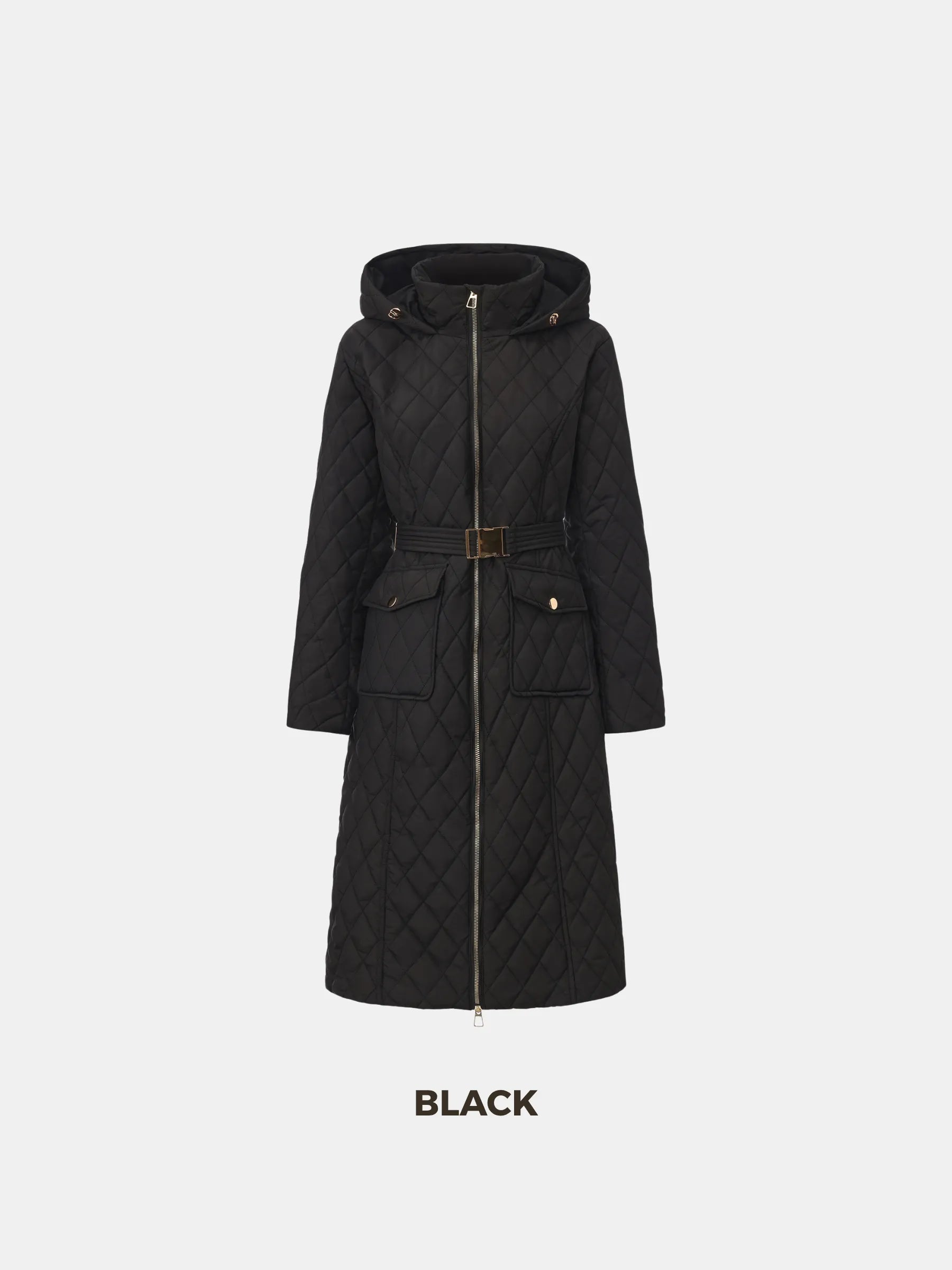 WarmCore™ Long Dimond Quilted Belted Puffer