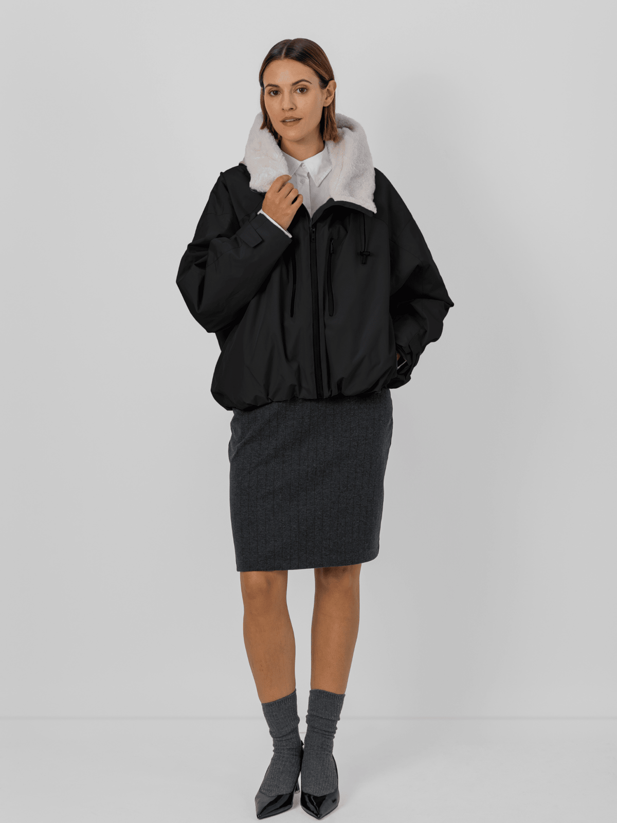 STM-TEX™ Faux Fur Lined One Size Short Oversized Rain Jacket - PUFFITPK17Faux Fur