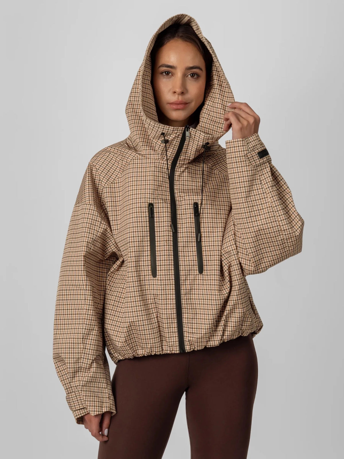 STM-TEX™ One Size Beige Houndstooth Short Oversized Rain Jacket - PUFFITPK17