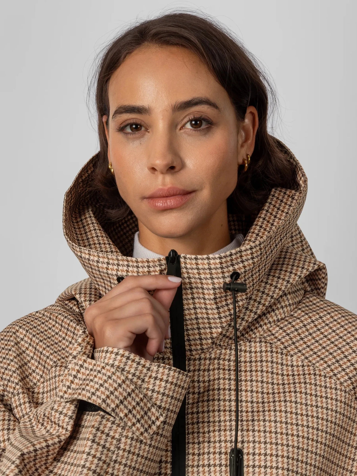 STM-TEX™ One Size Beige Houndstooth Short Oversized Rain Jacket - PUFFITPK17