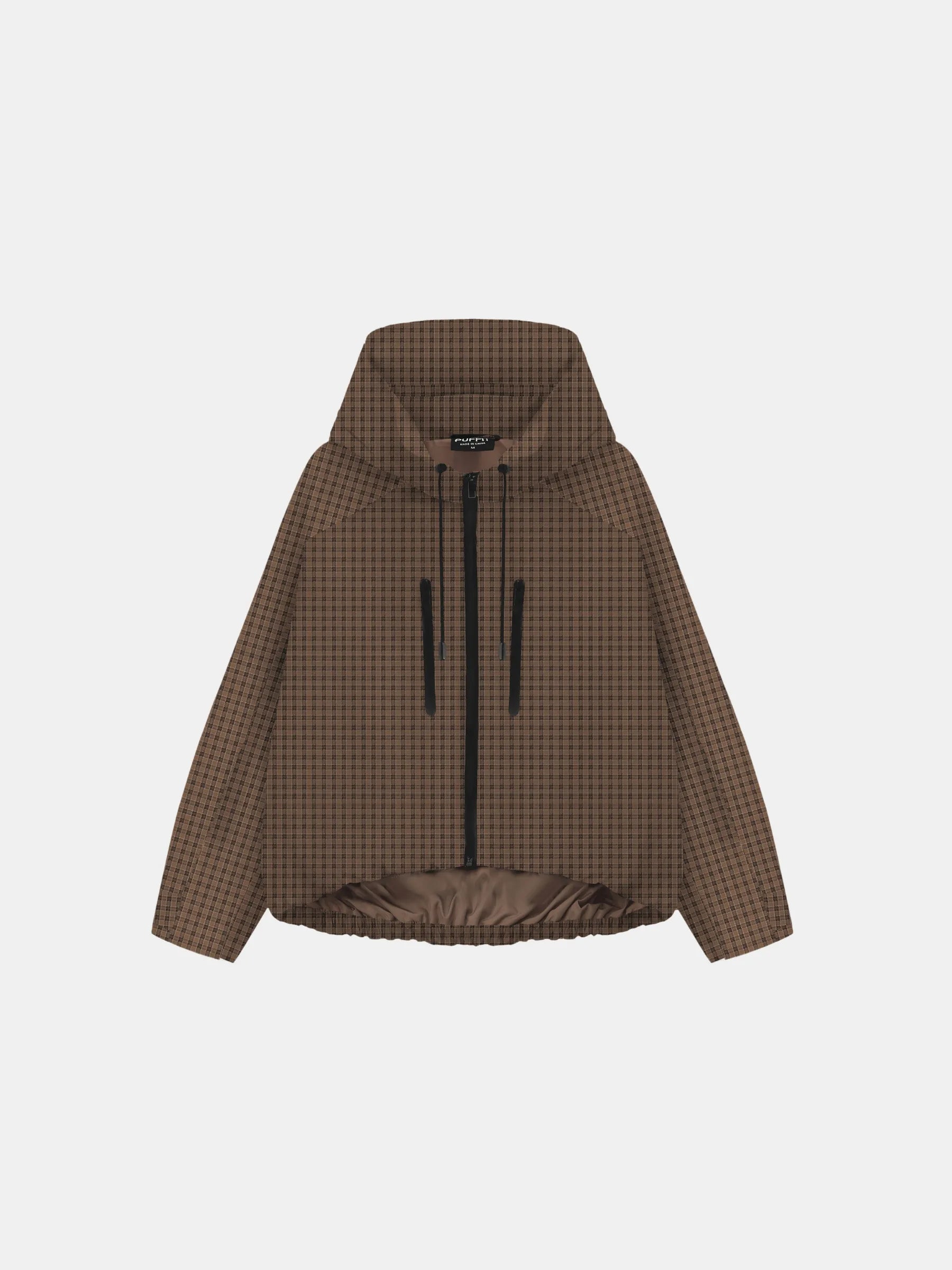 STM-TEX™ One Size Brown Check Short Oversized Rain Jacket - PUFFIT