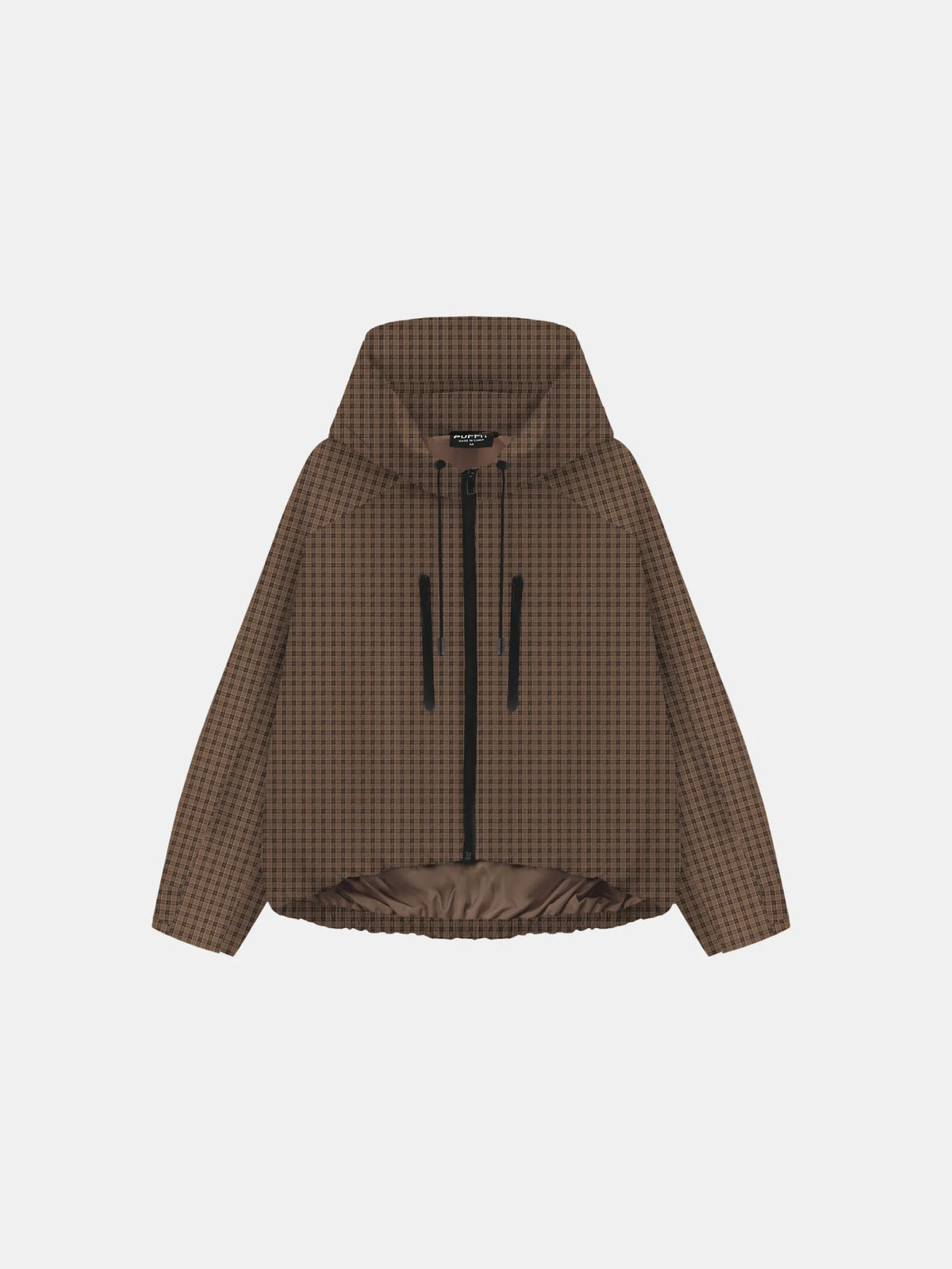 STM-TEX™ One Size Brown Check Short Oversized Rain Jacket - PUFFIT