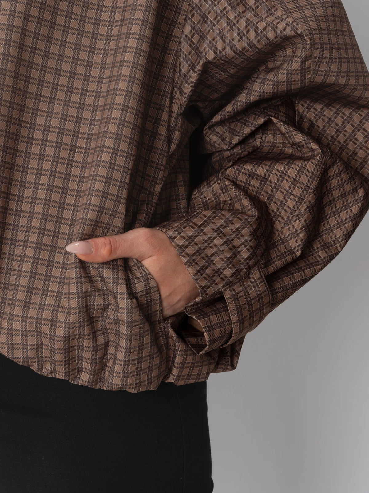 STM-TEX™ One Size Brown Check Short Oversized Rain Jacket - PUFFIT