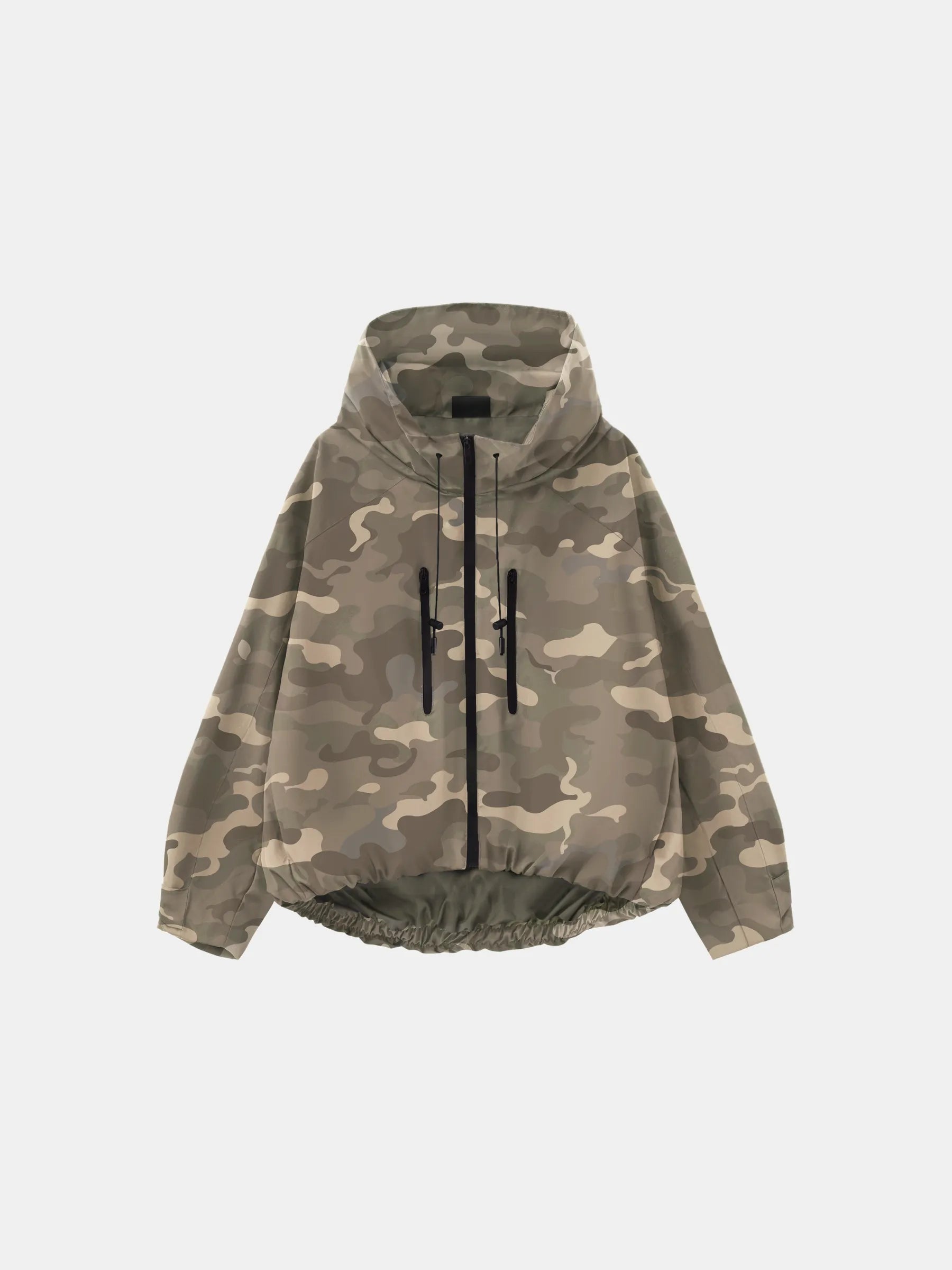 STM-TEX™ One Size Green Camo Short Oversized Rain Jacket - PUFFIT