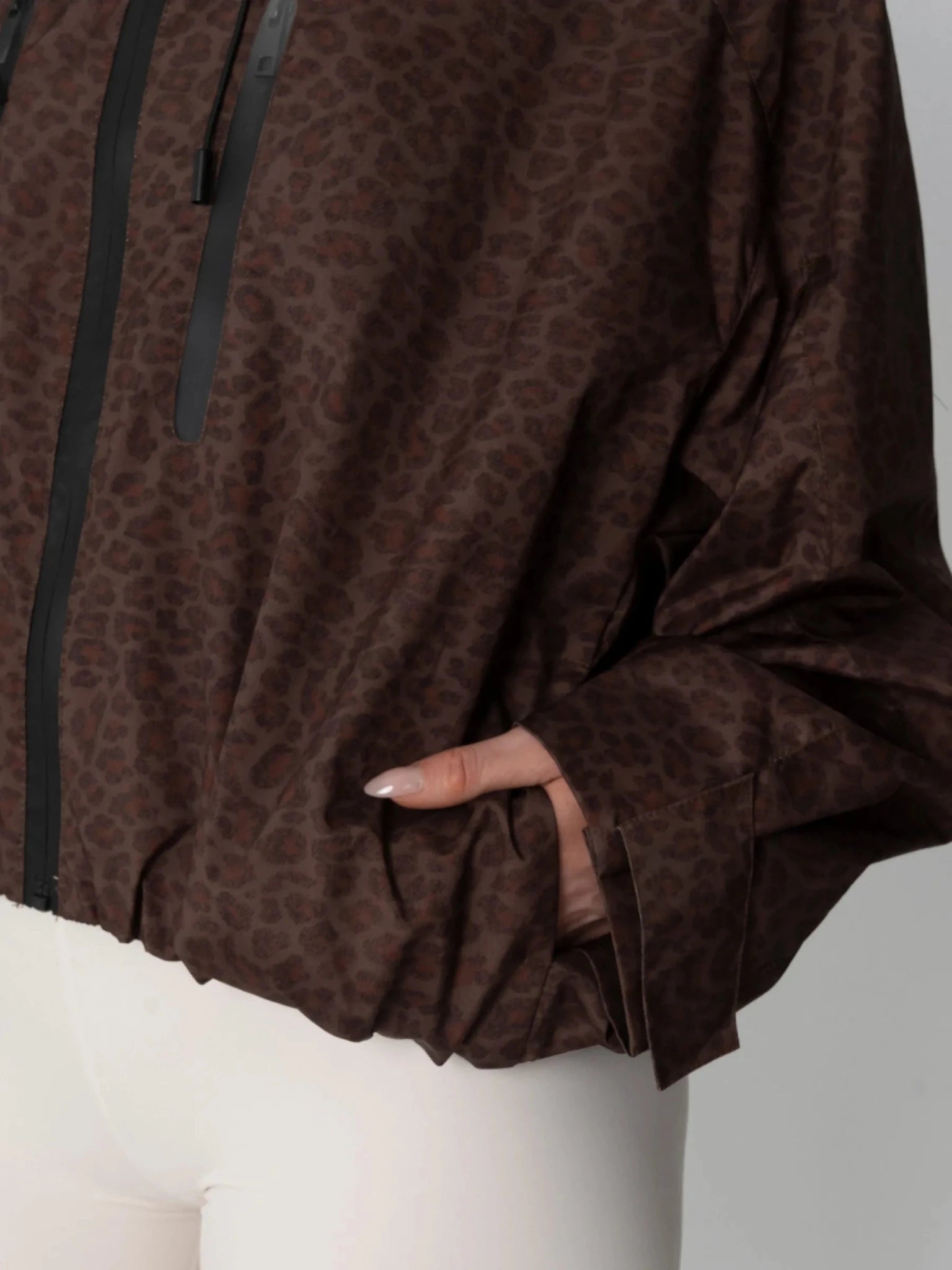 STM-TEX™ One Size Mocha Leopard Short Oversized Rain Jacket - PUFFIT