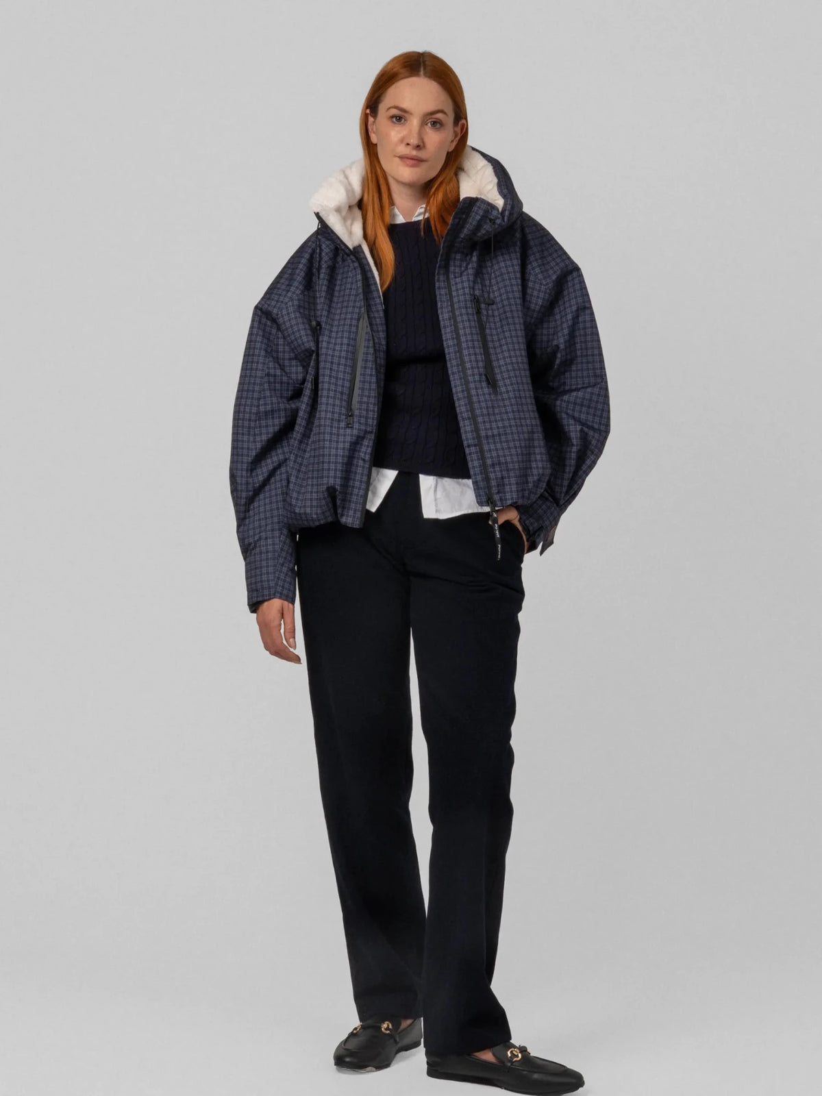 STM-TEX™ One Size Royal Blue Check Short Oversized Rain Jacket