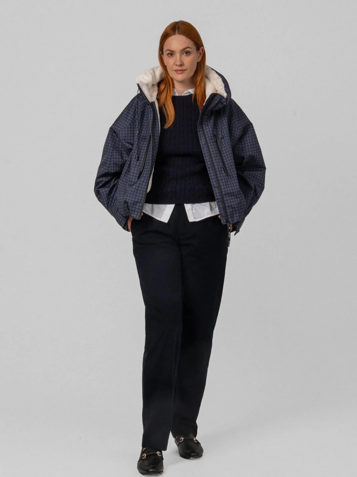 STM-TEX™ One Size Royal Blue Check Short Oversized Rain Jacket