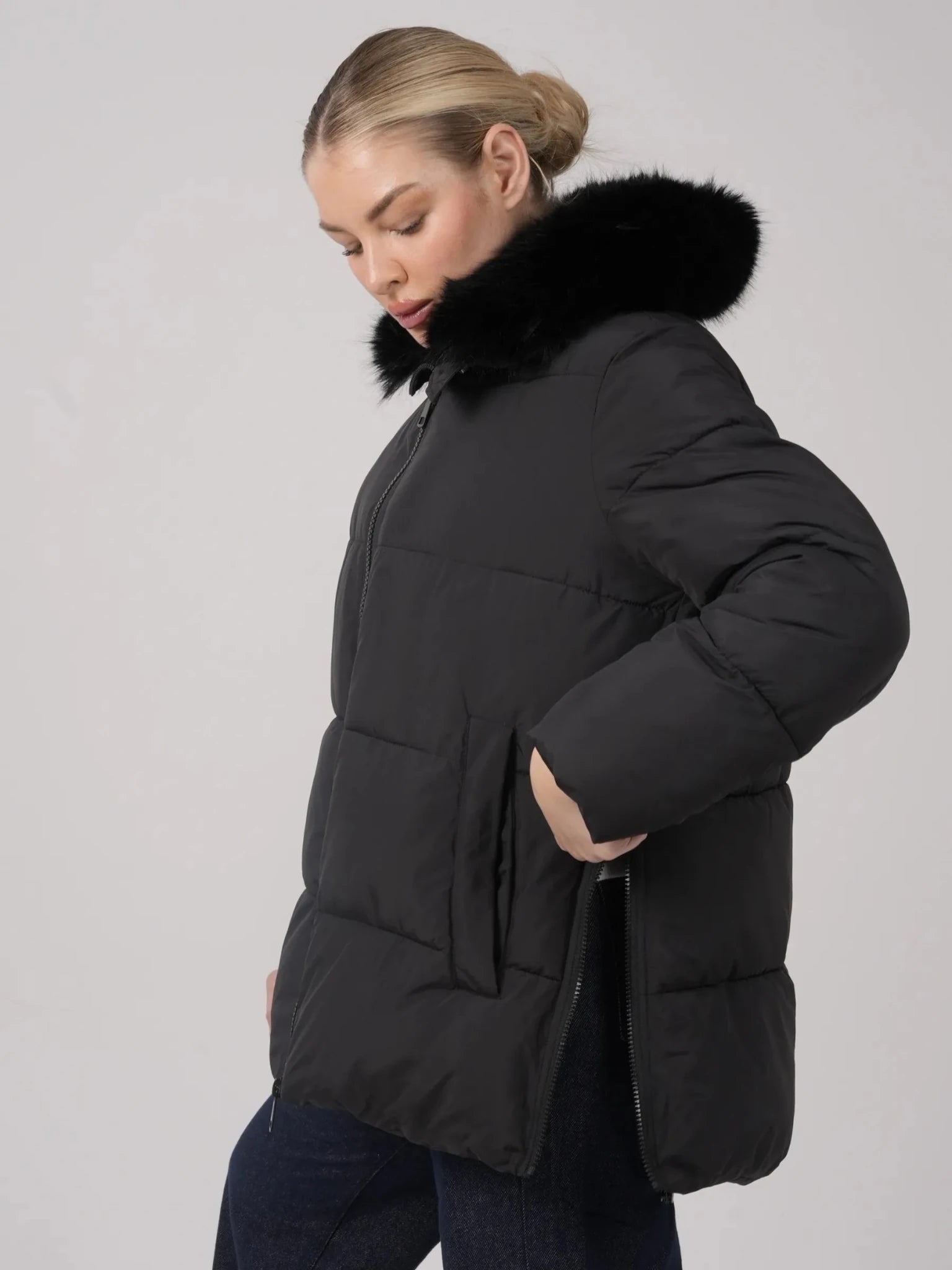 WarmCore™ Detachable Faux Fur Collar Hooded Puffer - PUFFIT