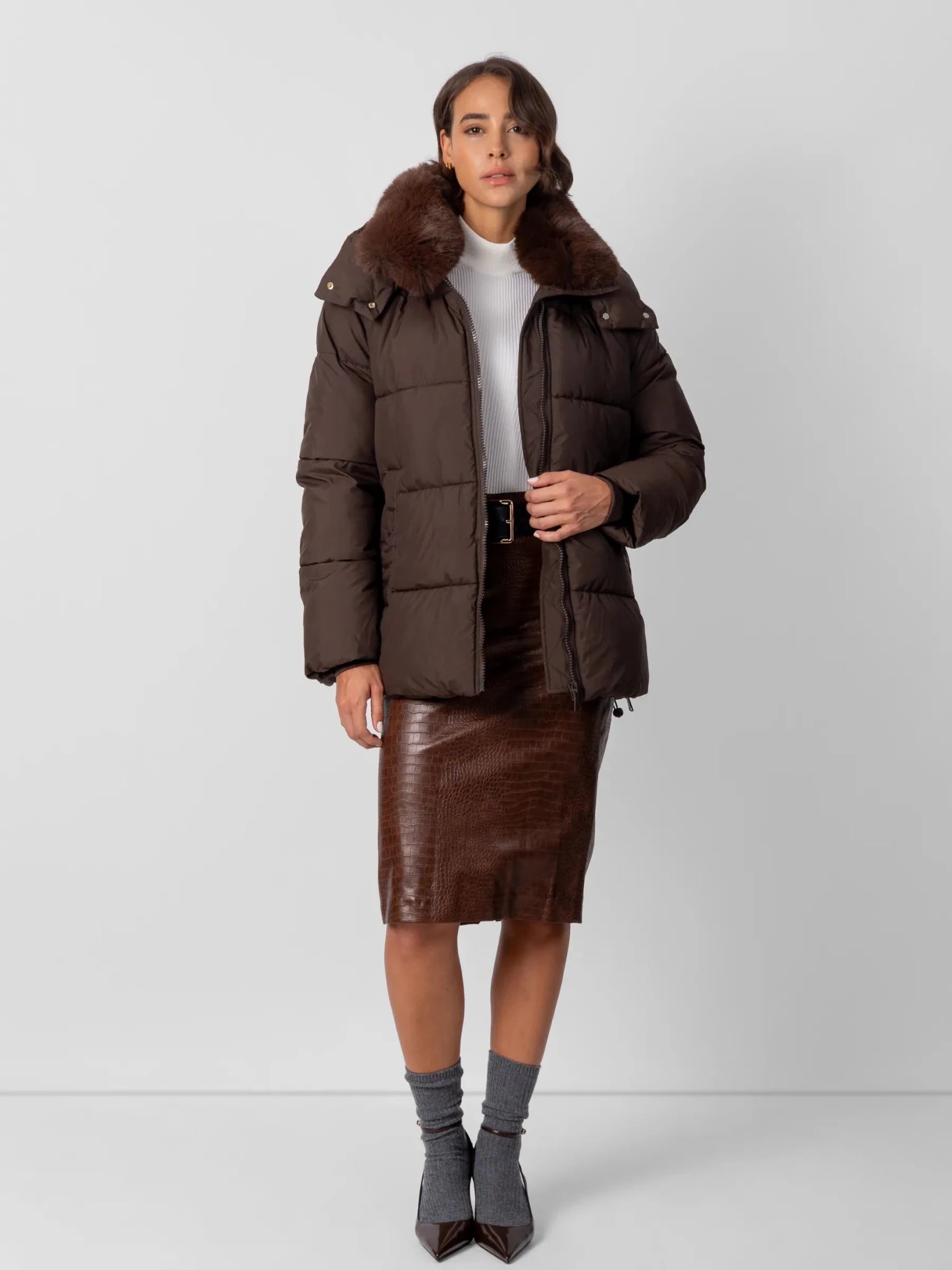 WarmCore™ Detachable Faux Fur Collar Hooded Puffer - PUFFIT