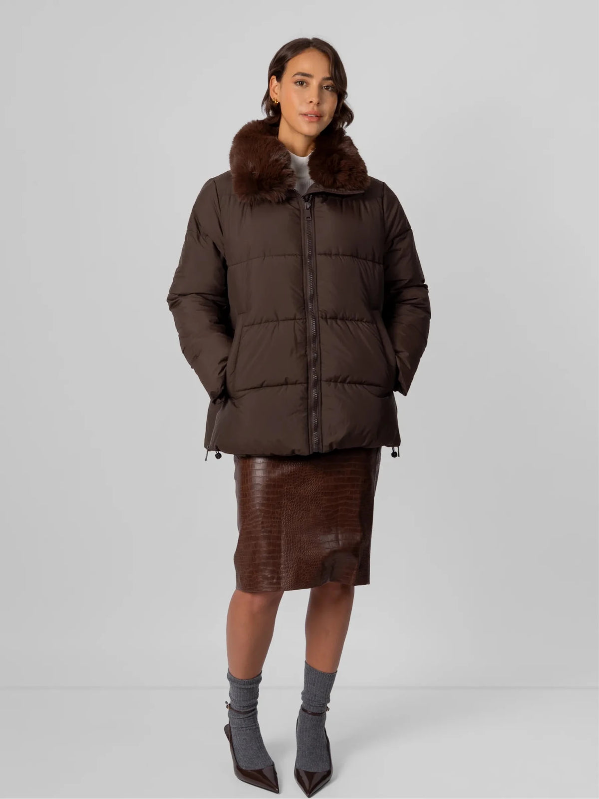 WarmCore™ Detachable Faux Fur Collar Hooded Puffer - PUFFITC22