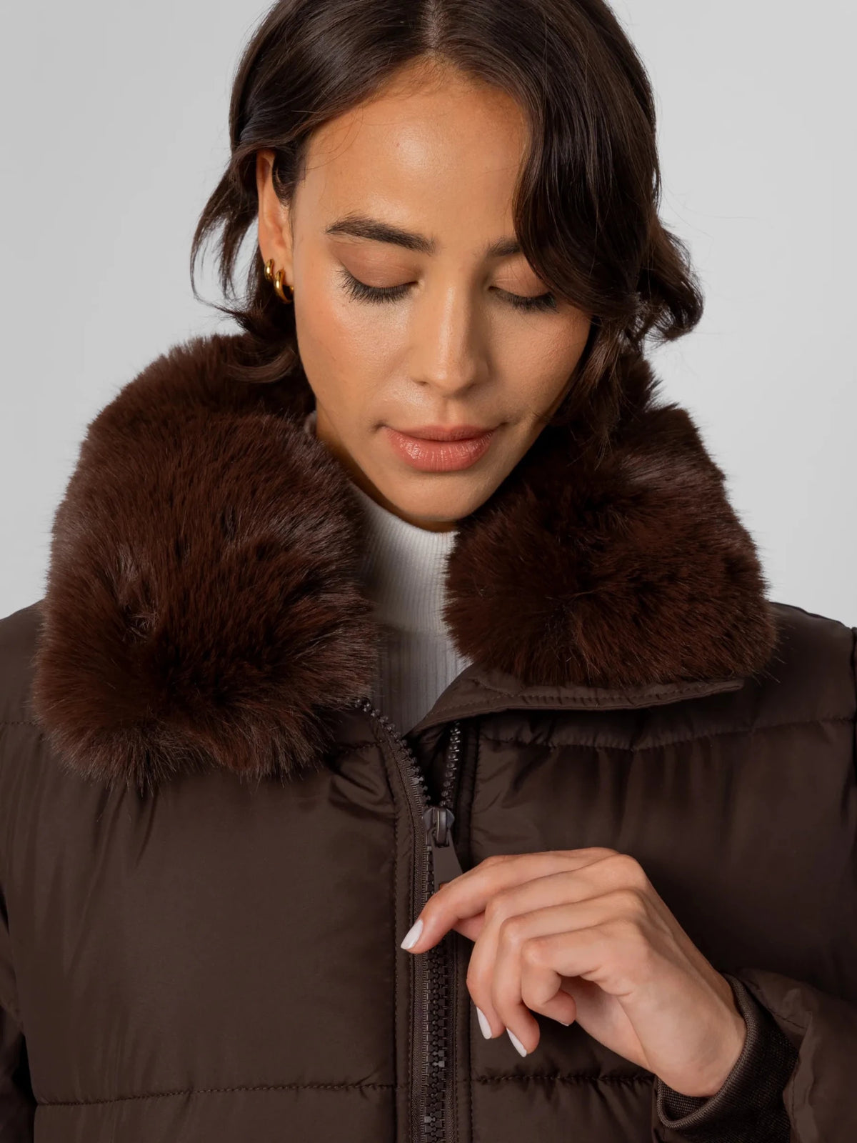 WarmCore™ Detachable Faux Fur Collar Hooded Puffer - PUFFITC22
