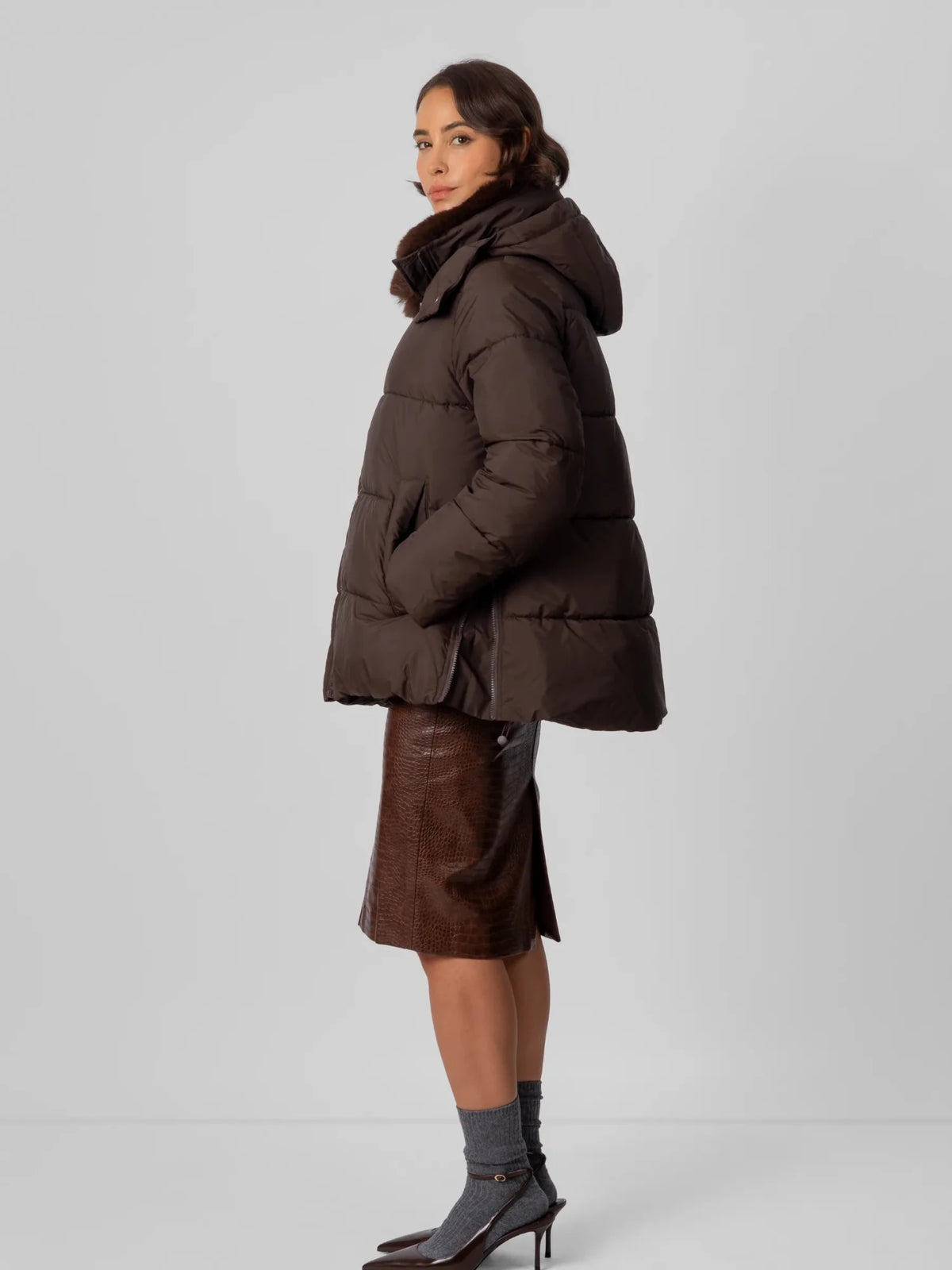 WarmCore™ Detachable Faux Fur Collar Hooded Puffer - PUFFITC22