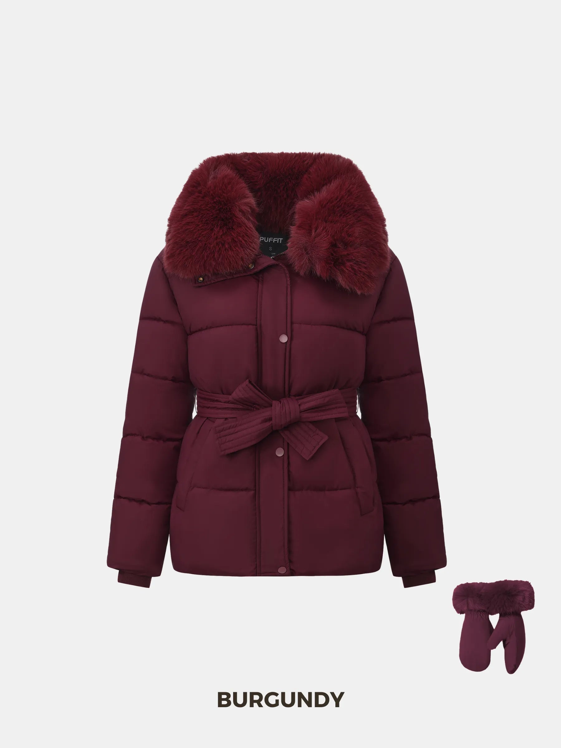 WarmCore™ Elevated Detachable Faux Fur Collar Puffer With Belt - PUFFIT