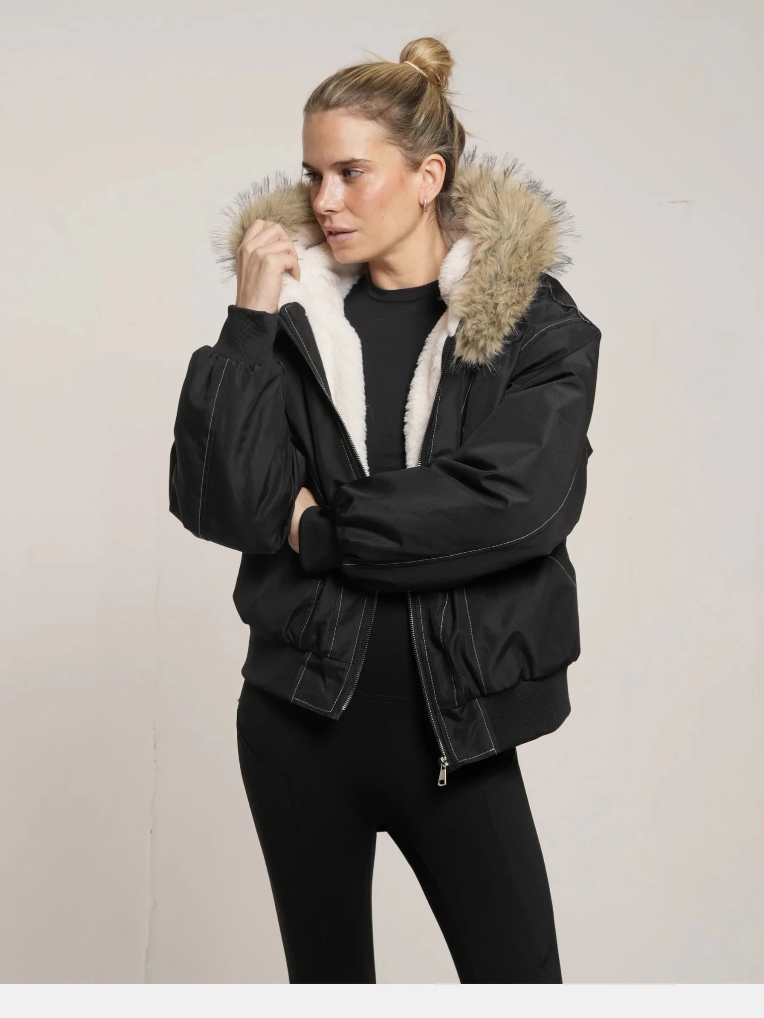 WarmCore™ Faux Fur Lined And Trim Bomber Jacket - PUFFIT