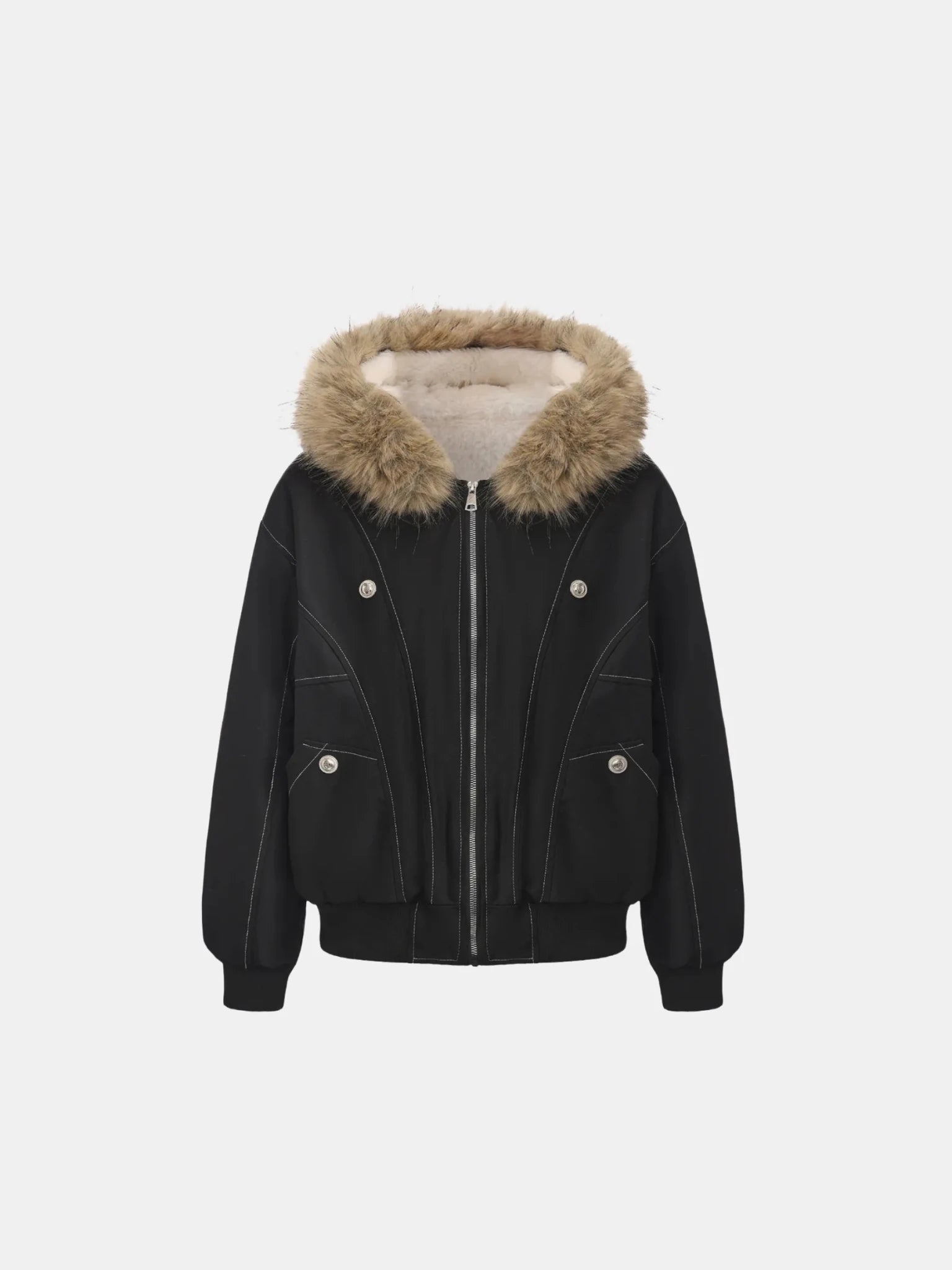WarmCore™ Faux Fur Lined And Trim Bomber Jacket - PUFFIT