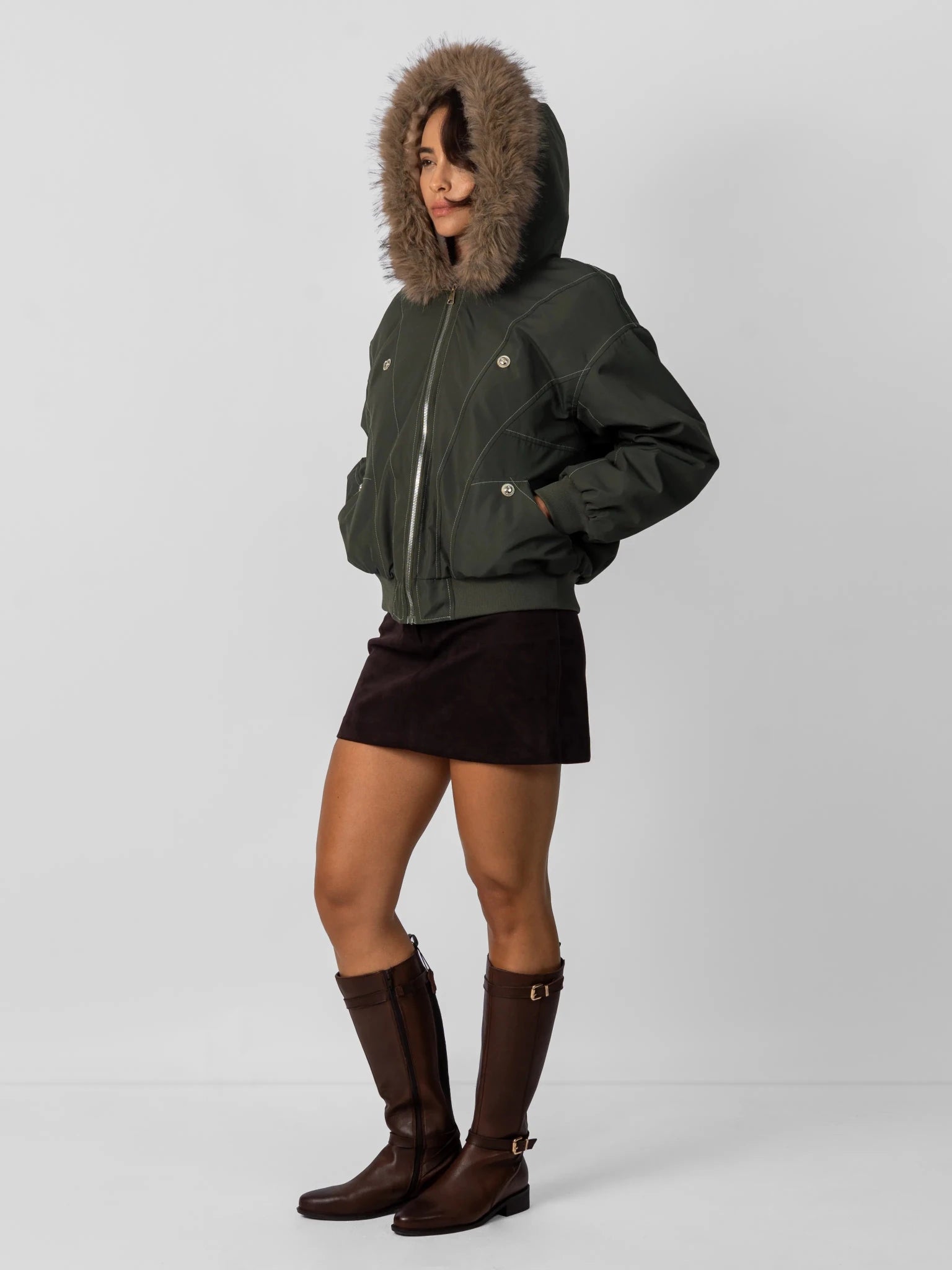 WarmCore™ Faux Fur Lined And Trim Bomber Jacket - PUFFIT