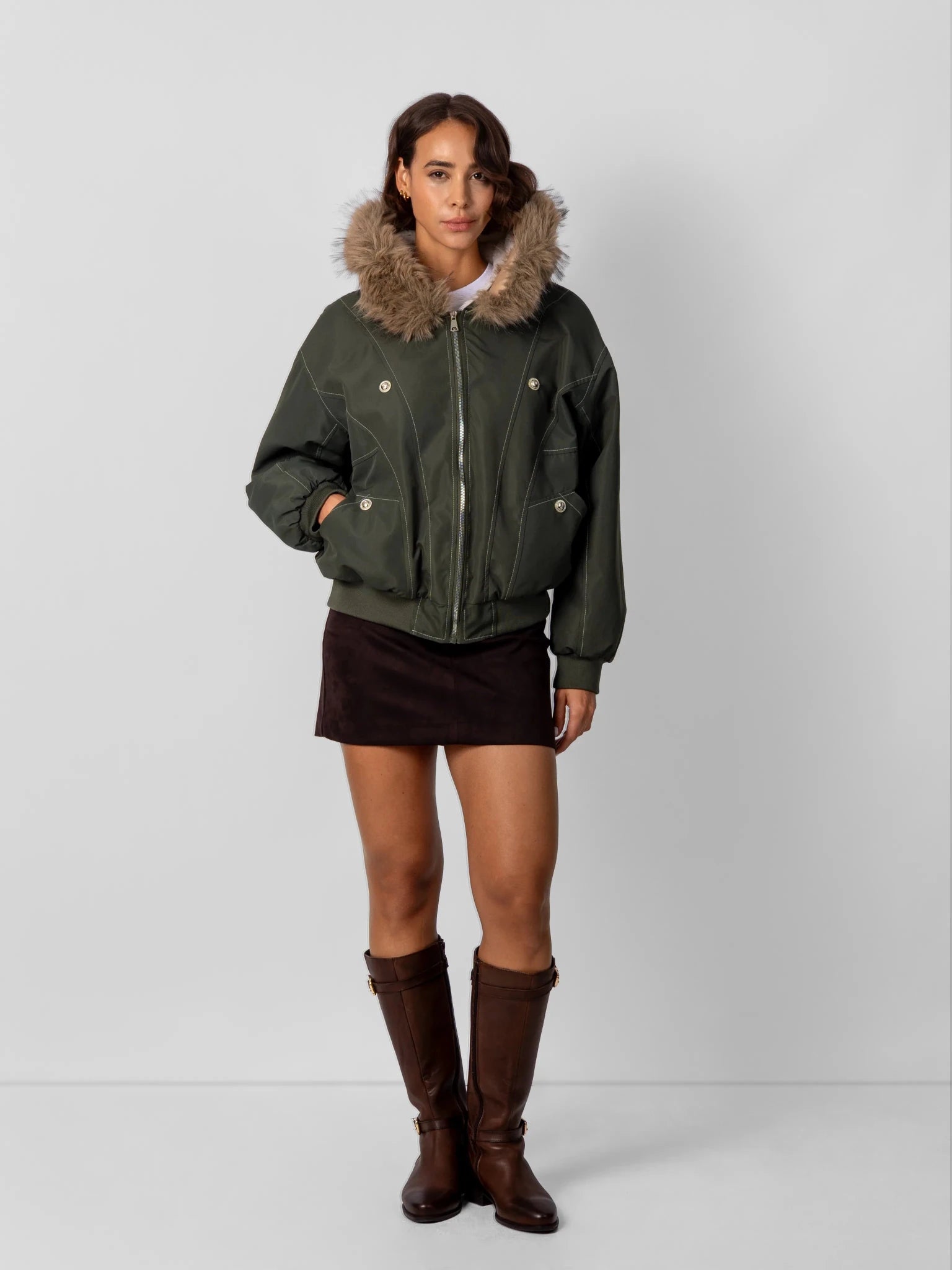WarmCore™ Faux Fur Lined And Trim Bomber Jacket - PUFFIT