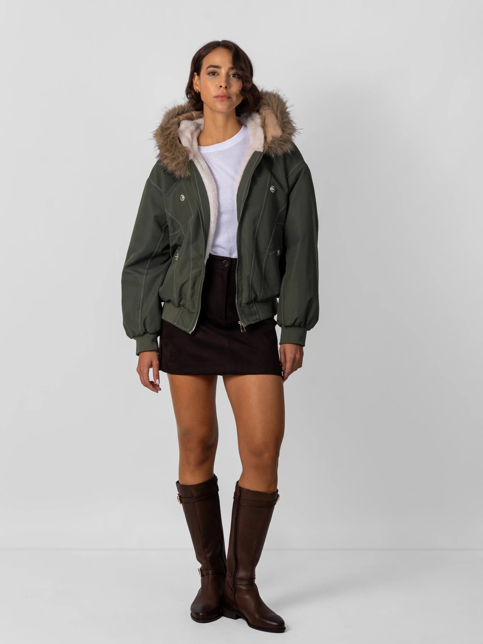 WarmCore™ Faux Fur Lined And Trim Bomber Jacket - PUFFIT