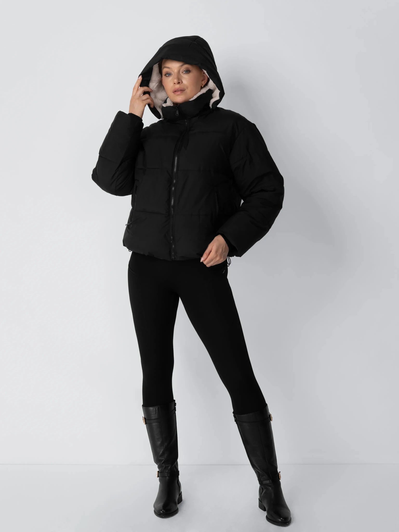WarmCore™ Faux Fur Lined Detachable Hooded Short Puffer Jacket - PUFFIT