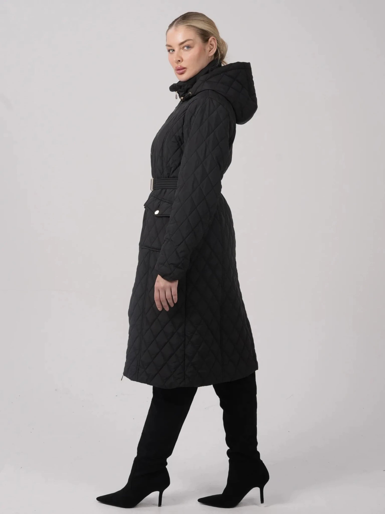 WarmCore™ Long Dimond Quilted Belted Puffer - PUFFIT