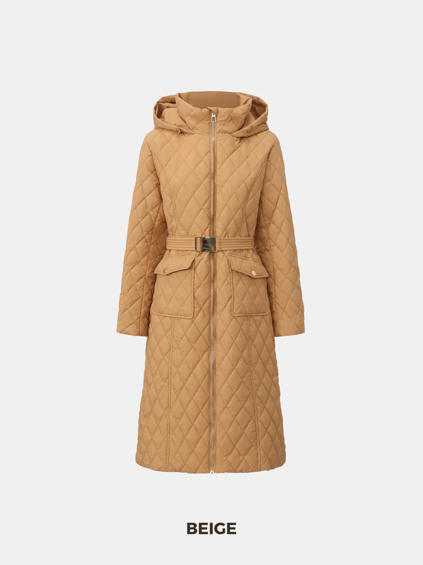 WarmCore™ Long Dimond Quilted Belted Puffer - PUFFIT