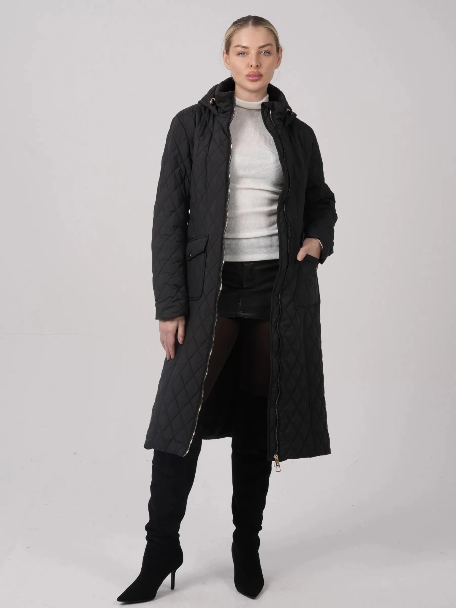 WarmCore™ Long Dimond Quilted Belted Puffer - PUFFIT