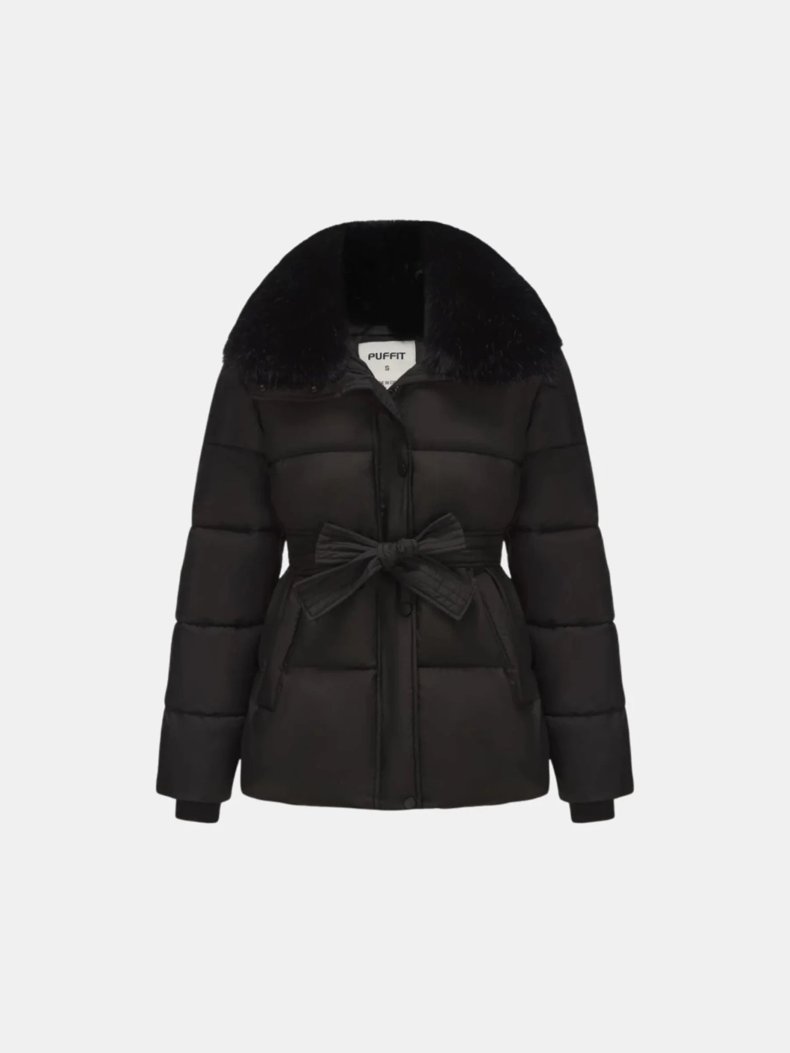 WarmCore™ Premium Elegant Detachable Faux Fur Collar Puffer With Belt - PUFFIT