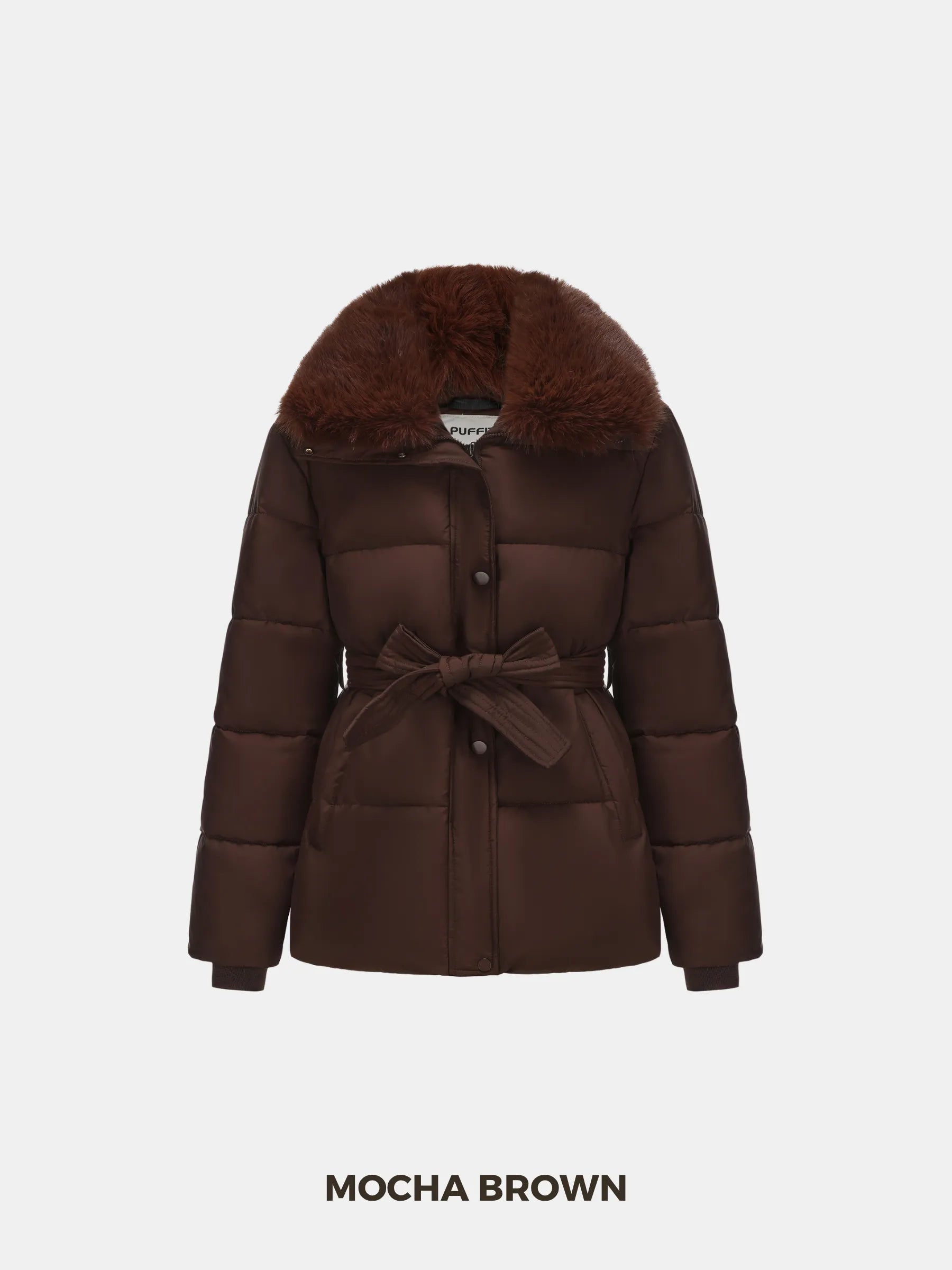 WarmCore™ Premium Elegant Detachable Faux Fur Collar Puffer With Belt - PUFFIT