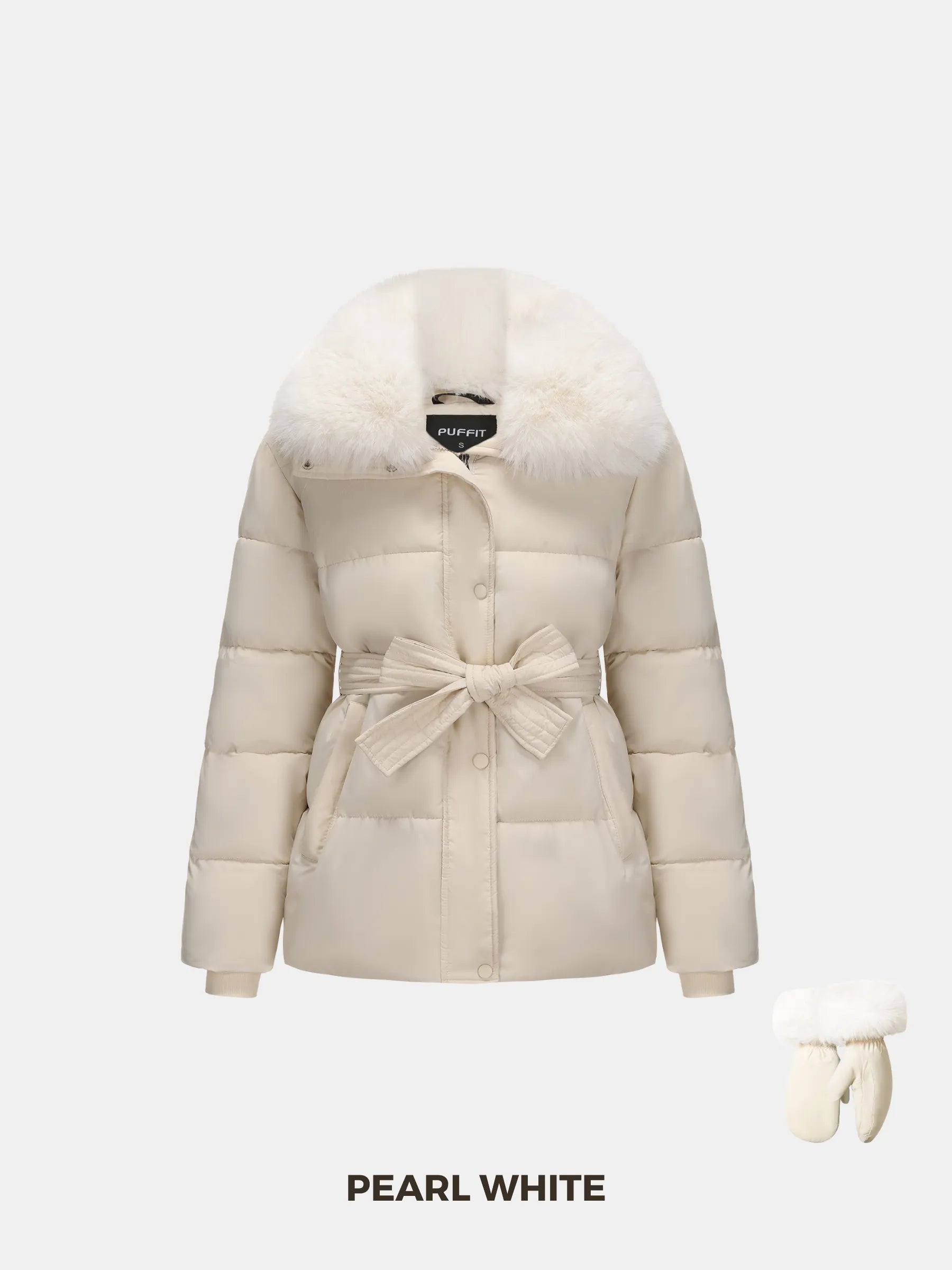 WarmCore™ Premium Elegant Detachable Faux Fur Collar Puffer With Belt - PUFFIT
