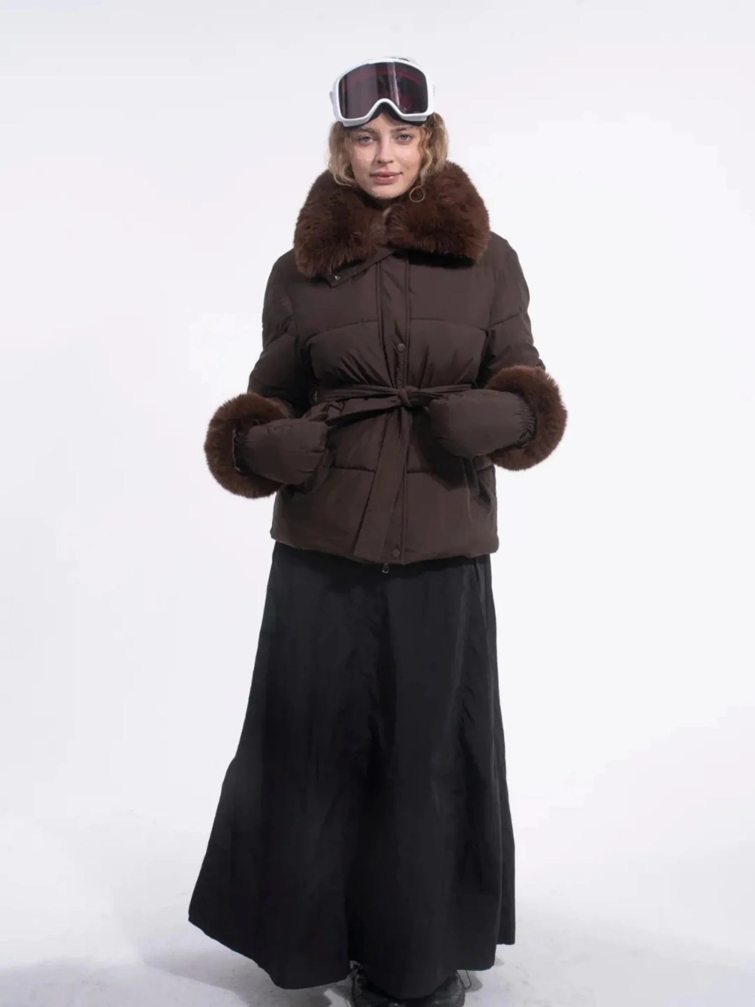 WarmCore™ Premium Elegant Detachable Faux Fur Collar Puffer With Belt - PUFFIT