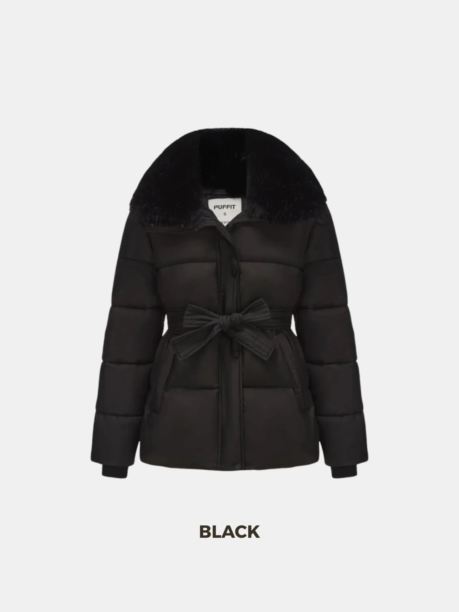WarmCore™ Premium Elegant Detachable Faux Fur Collar Puffer With Belt - PUFFIT