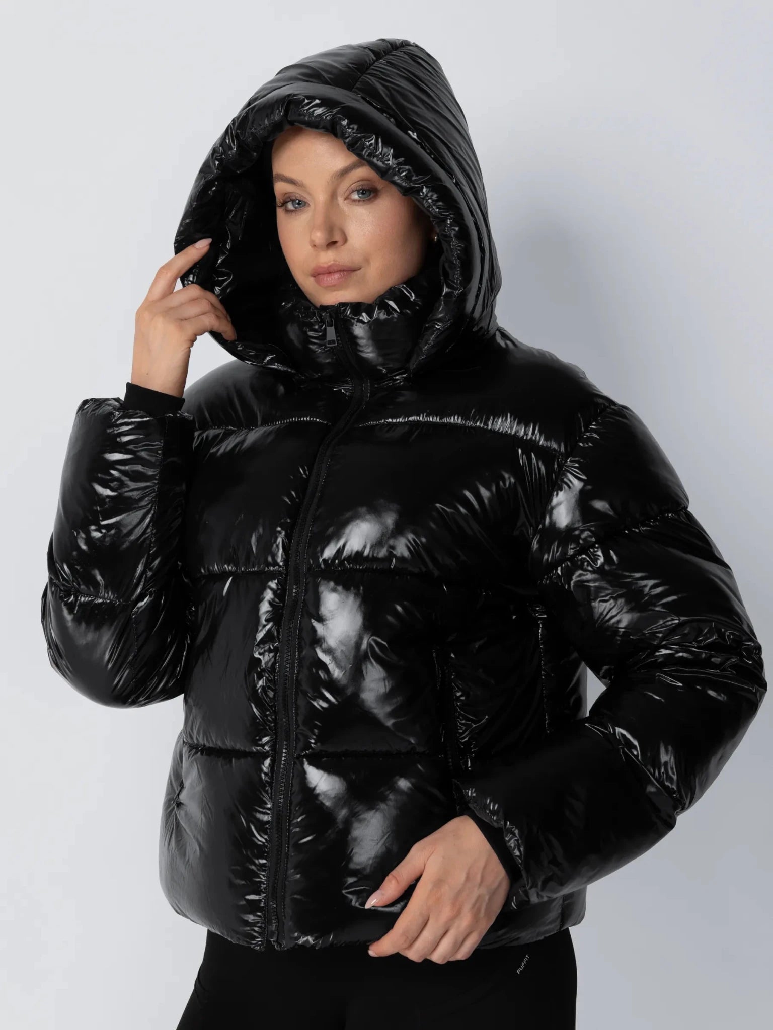 WarmCore™ Shiny Black Detachable Hooded Puffer Jacket - PUFFIT