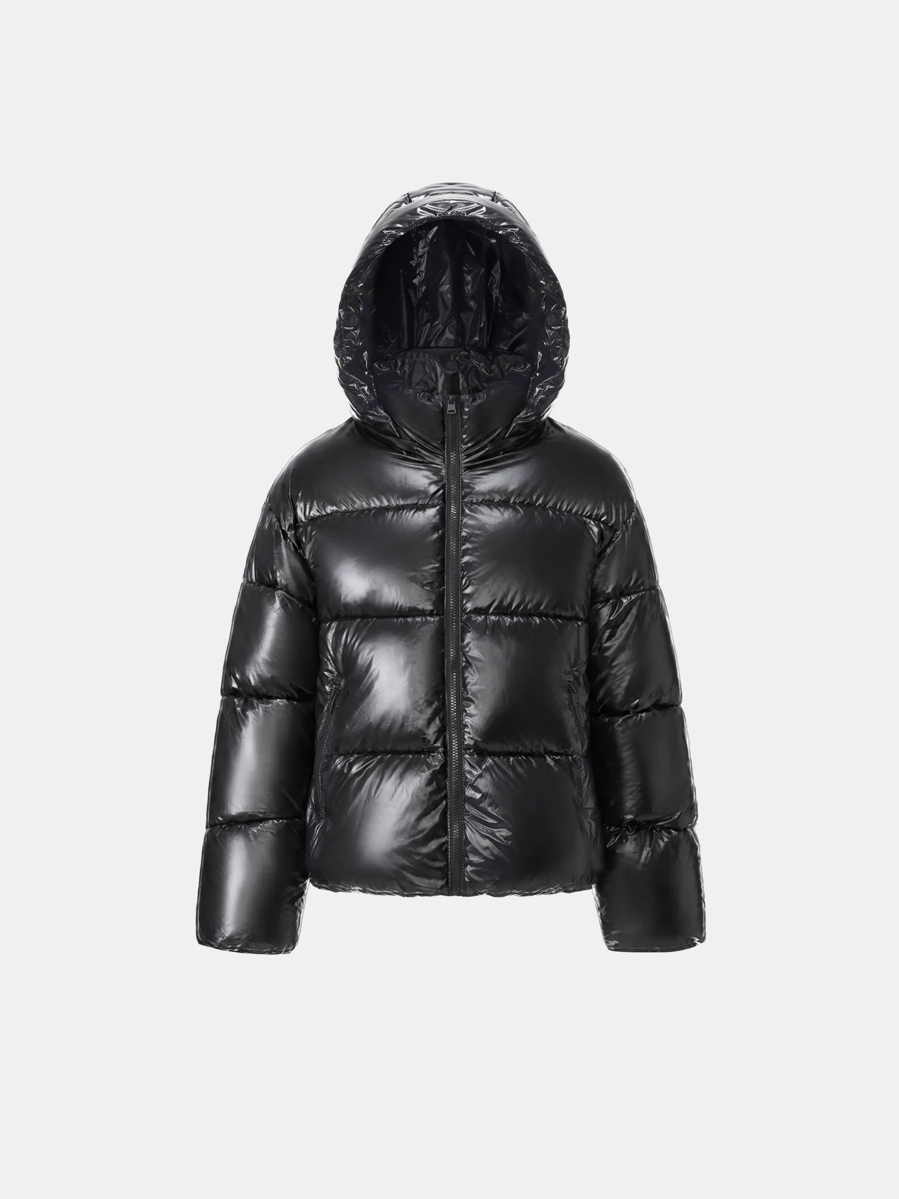 WarmCore™ Shiny Black Detachable Hooded Puffer Jacket - PUFFIT