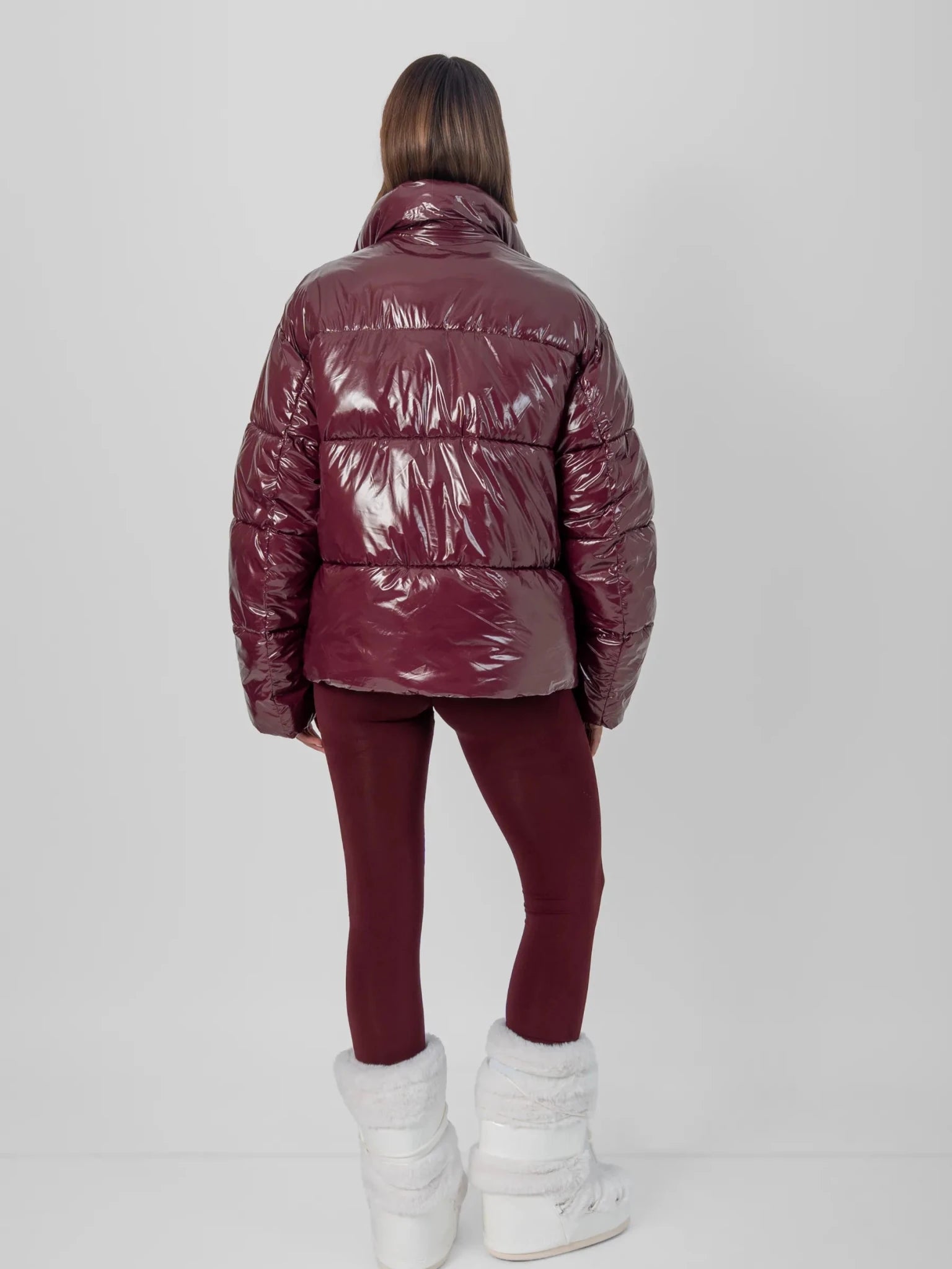WarmCore™ Shiny Burgundy Detachable Hooded Puffer Jacket - PUFFITC02
