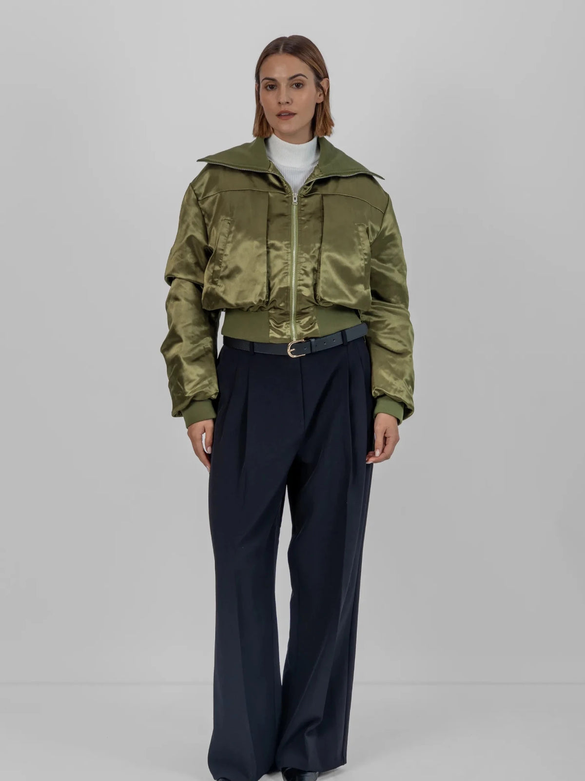 WarmCore™ Shiny Cropped Padded Bomber - PUFFIT
