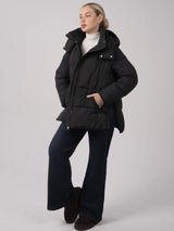 WarmCore™Faux Fur Collar Puffer With Detached Hood,Removable Faux Fur Collar